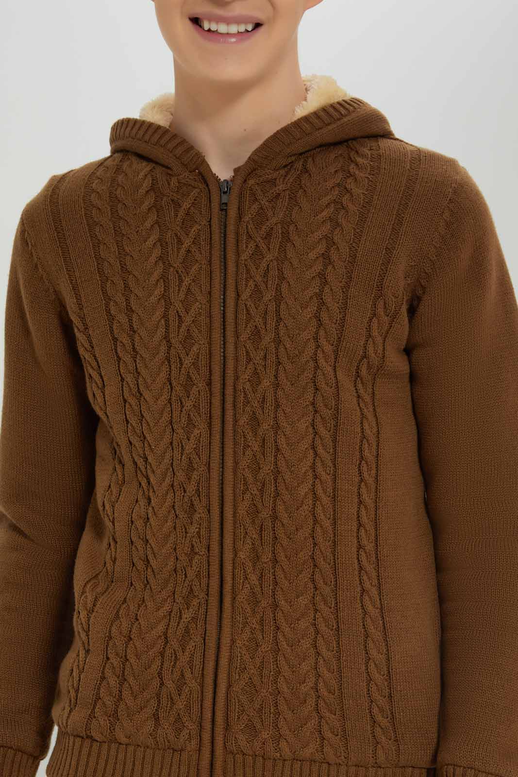 Redtag-Brown-EHW-Cable-Knit-Cardigan-BSR-Cardigans,-Category:Cardigans,-Colour:Brown,-Deals:New-In,-EHW,-Filter:Senior-Boys-(8-to-14-Yrs),-New-In-BSR-APL,-Non-Sale,-Section:Boys-(0-to-14Yrs),-W22B-Senior-Boys-9 to 14 Years