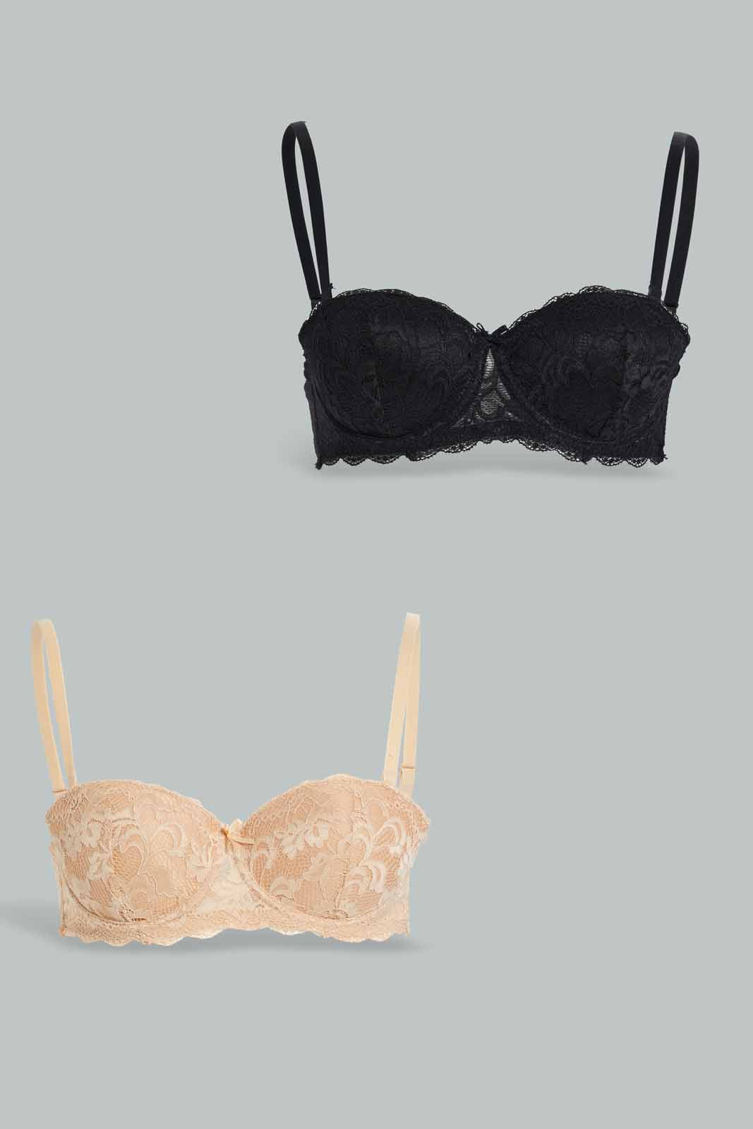 Redtag-Black/Beige-Plain-Lace-Paddeed-Push-Up-Bra-(2-Pack)-Category:Bras,-Colour:Assorted,-Deals:New-In,-Dept:Ladieswear,-Filter:Women's-Clothing,-New-In-Women-APL,-Non-Sale,-Section:Women,-W22A,-Women-Bras--