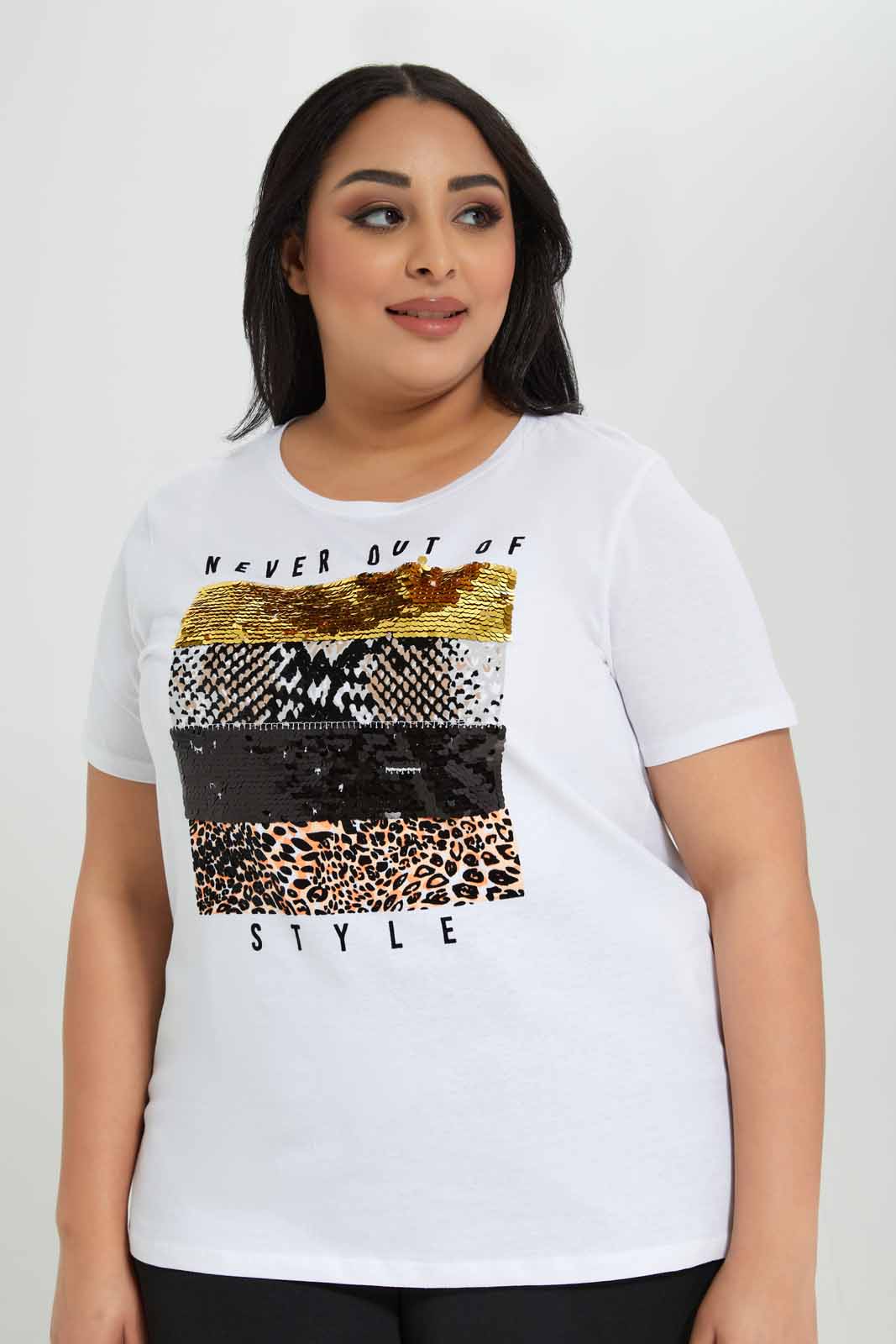 Redtag-White-Tshirt-Sequins-Category:T-Shirts,-Colour:White,-Deals:New-In,-Filter:Plus-Size,-LDP-T-Shirts,-New-In-LDP-APL,-Non-Sale,-Section:Women,-TBL,-W22A-Women's-