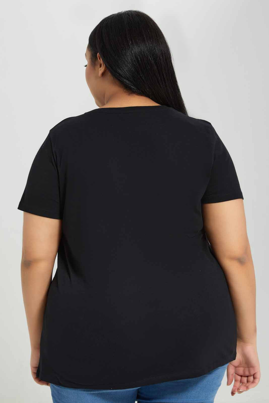 Redtag-Black-Tshirt-Sequins-Category:T-Shirts,-Colour:Black,-Deals:New-In,-Filter:Plus-Size,-LDP-T-Shirts,-New-In-LDP-APL,-Non-Sale,-Section:Women,-TBL,-W22A-Women's-