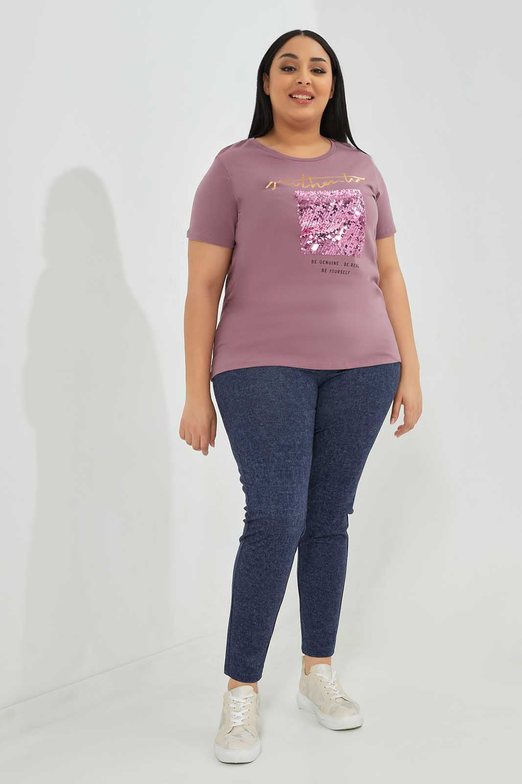 Redtag-Pink-Tshirt-Sequins-Category:T-Shirts,-Colour:Apricot,-Deals:New-In,-Filter:Plus-Size,-LDP-T-Shirts,-New-In-LDP-APL,-Non-Sale,-Section:Women,-TBL,-W22A-Women's-