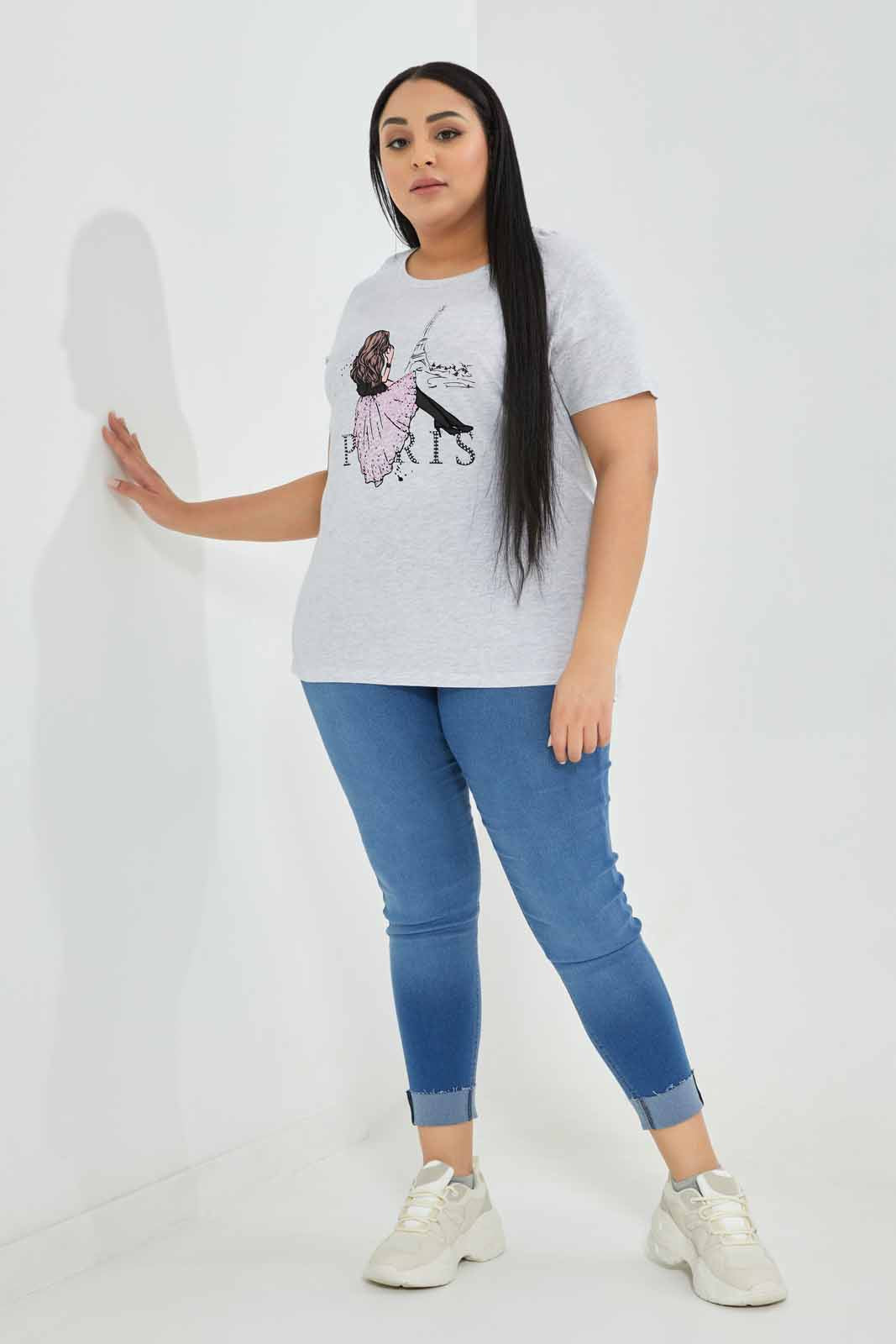 Redtag-Grey-Melange-Tshirt-Sequines-Category:T-Shirts,-Colour:Grey,-Deals:New-In,-Filter:Plus-Size,-LDP-T-Shirts,-New-In-LDP-APL,-Non-Sale,-Section:Women,-TBL,-W22A-Women's-