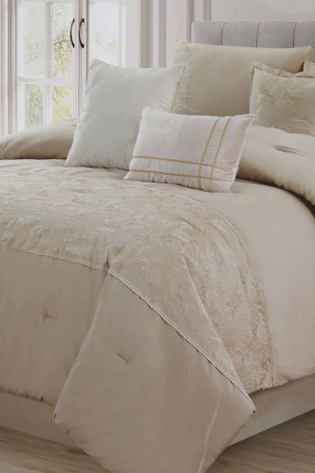 Redtag-Beige-7Pc-Embroidery-Comforter-Set-(King-Size)-Category:Comforters,-Colour:Beige,-Deals:New-In,-Filter:Home-Bedroom,-HMW-BED-Comforters,-New-In-HMW-BED,-Non-Sale,-Section:Homewares,-W22A-Home-Bedroom-