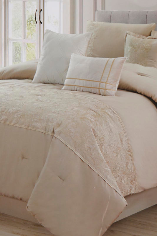 Redtag-Beige-7Pc-Embroidery-Comforter-Set-(King-Size)-Category:Comforters,-Colour:Beige,-Deals:New-In,-Filter:Home-Bedroom,-HMW-BED-Comforters,-New-In-HMW-BED,-Non-Sale,-Section:Homewares,-W22A-Home-Bedroom-