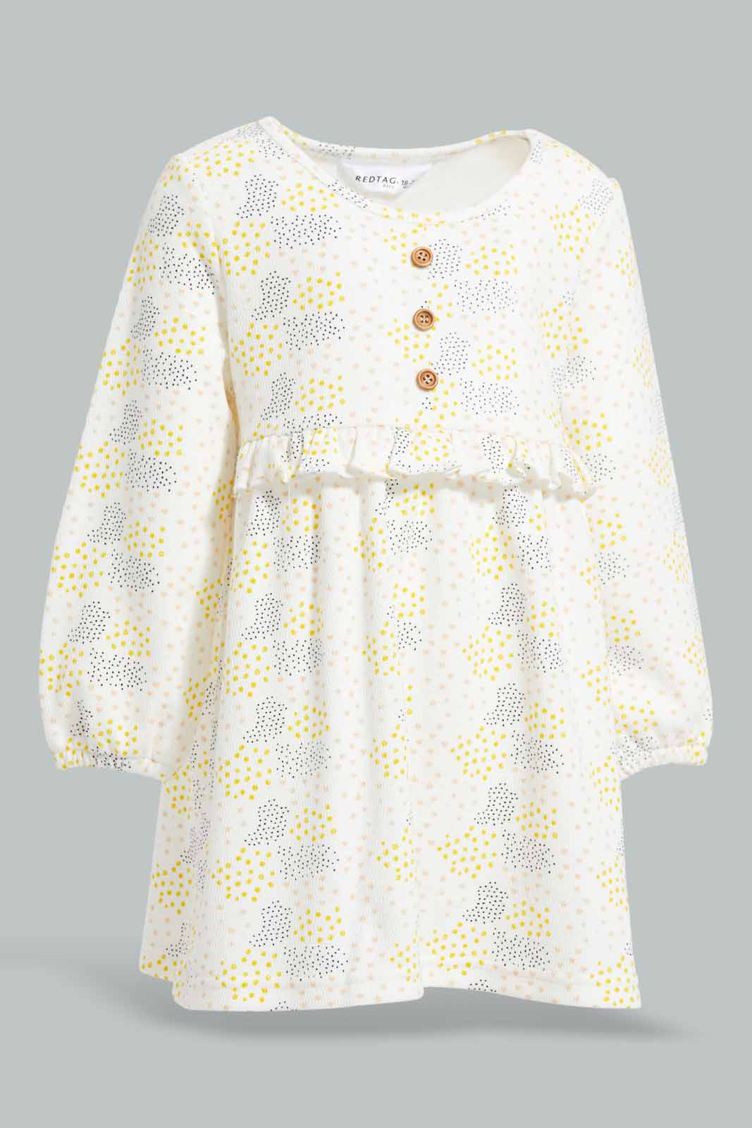 Redtag-Ivory-AOP-Textured-Fabric-Dress-Category:Dresses,-Colour:Ivory,-Deals:New-In,-Filter:Infant-Girls-(3-to-24-Mths),-ING-Dresses,-New-In-ING-APL,-Non-Sale,-Section:Girls-(0-to-14Yrs),-W22A-Infant-Girls-3 to 24 Months