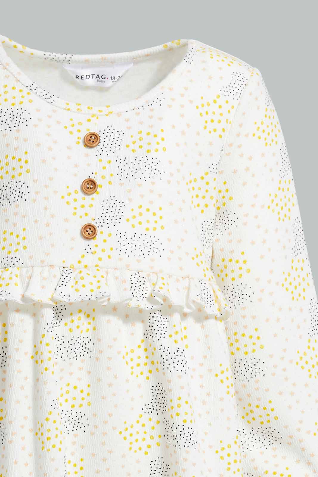 Redtag-Ivory-AOP-Textured-Fabric-Dress-Category:Dresses,-Colour:Ivory,-Deals:New-In,-Filter:Infant-Girls-(3-to-24-Mths),-ING-Dresses,-New-In-ING-APL,-Non-Sale,-Section:Girls-(0-to-14Yrs),-W22A-Infant-Girls-3 to 24 Months