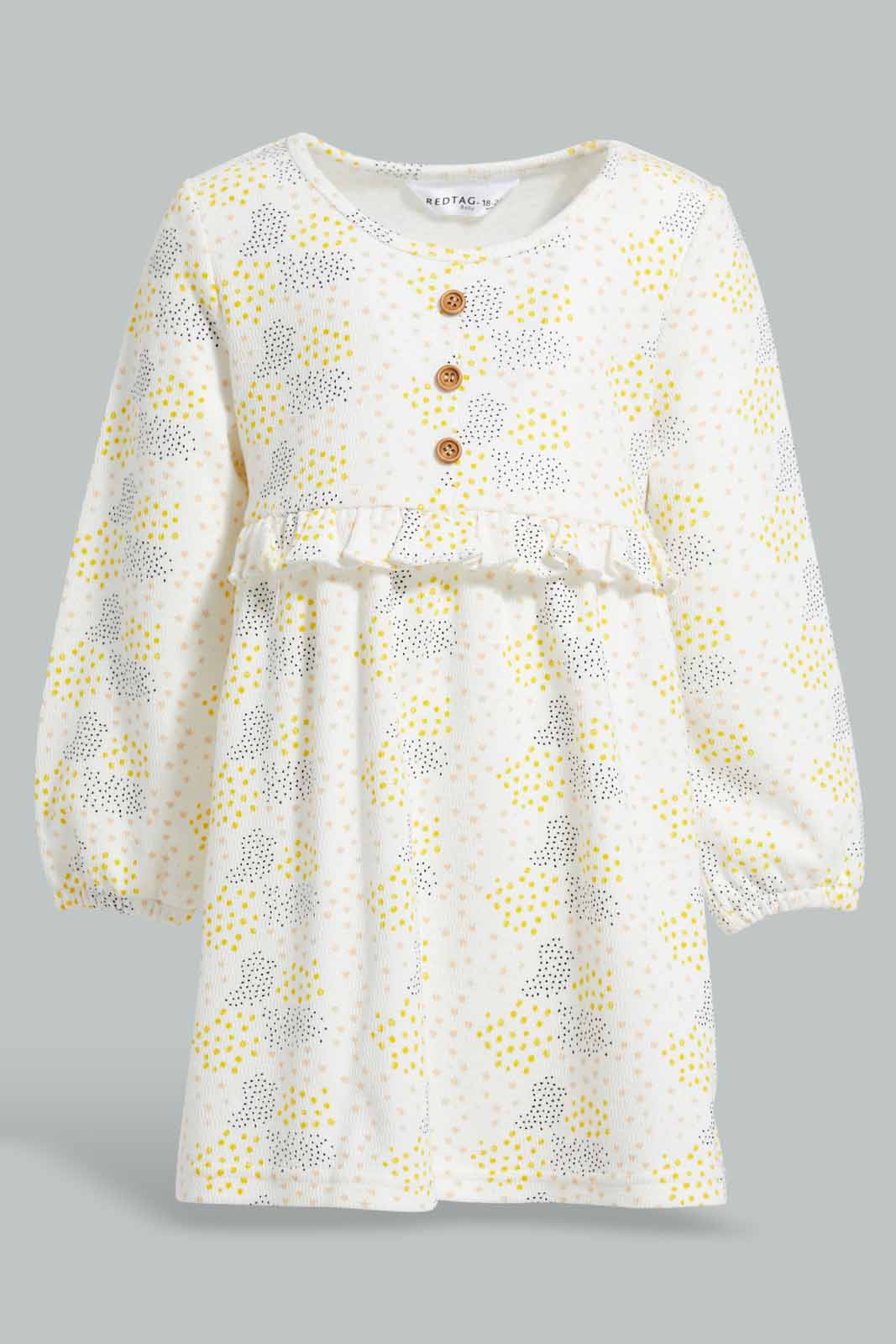 Redtag-Ivory-AOP-Textured-Fabric-Dress-Category:Dresses,-Colour:Ivory,-Deals:New-In,-Filter:Infant-Girls-(3-to-24-Mths),-ING-Dresses,-New-In-ING-APL,-Non-Sale,-Section:Girls-(0-to-14Yrs),-W22A-Infant-Girls-3 to 24 Months