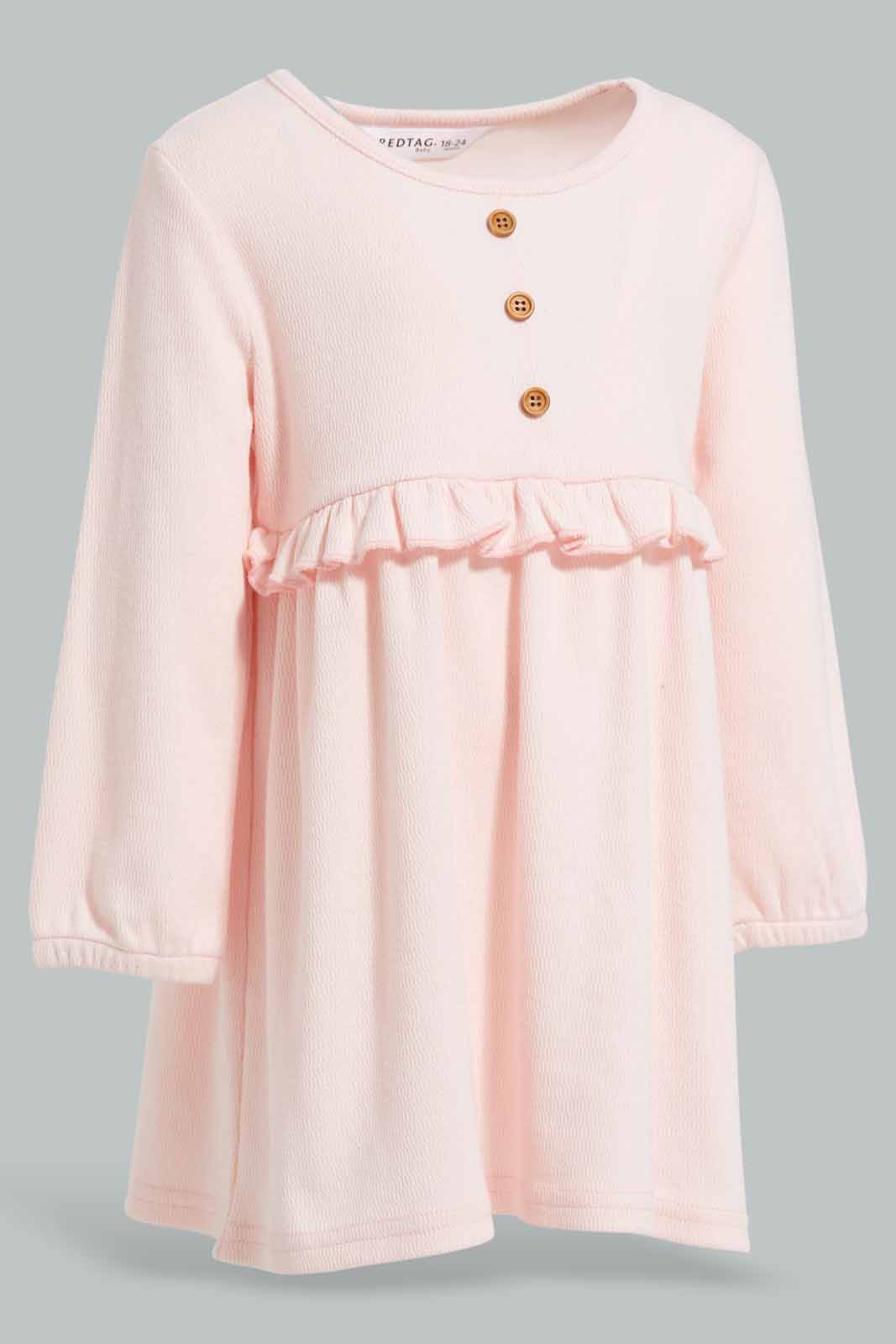 Redtag-Pink-Solid-Textured-Fabric-Dress-Category:Dresses,-Colour:Apricot,-Deals:New-In,-Filter:Infant-Girls-(3-to-24-Mths),-ING-Dresses,-New-In-ING-APL,-Non-Sale,-Section:Girls-(0-to-14Yrs),-W22A-Infant-Girls-3 to 24 Months