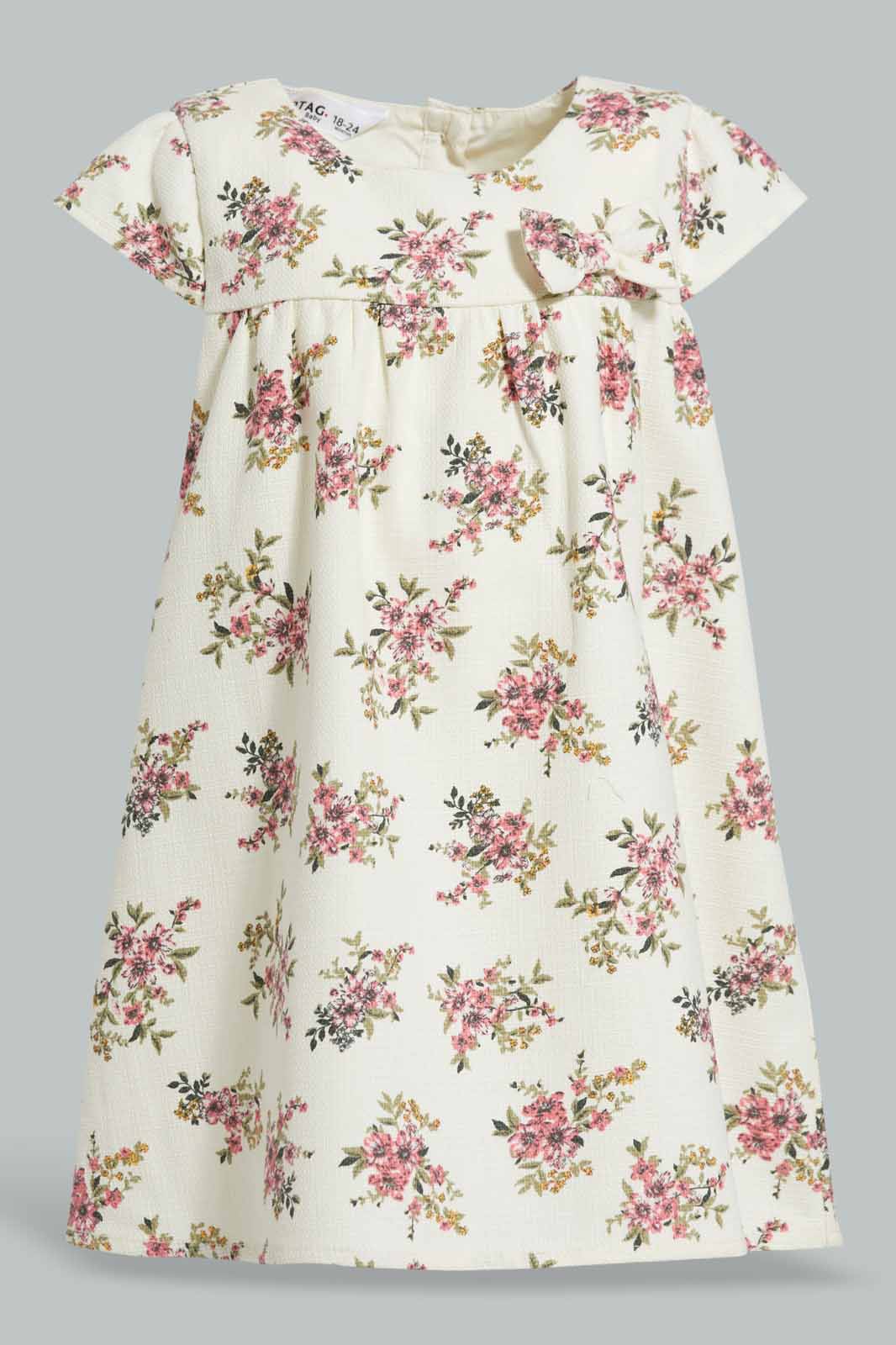 Redtag-Ivory-Floral-AOP-Dress-Category:Dresses,-Colour:Ivory,-Deals:New-In,-Filter:Infant-Girls-(3-to-24-Mths),-ING-Dresses,-New-In-ING-APL,-Non-Sale,-Section:Girls-(0-to-14Yrs),-W22A-Infant-Girls-3 to 24 Months