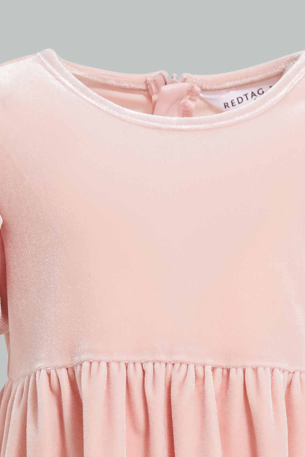 Redtag-Pink-Puff-Sleves-Velvet-Dress-Category:Dresses,-Colour:Apricot,-Deals:New-In,-Filter:Infant-Girls-(3-to-24-Mths),-ING-Dresses,-New-In-ING-APL,-Non-Sale,-Section:Girls-(0-to-14Yrs),-W22A-Infant-Girls-3 to 24 Months