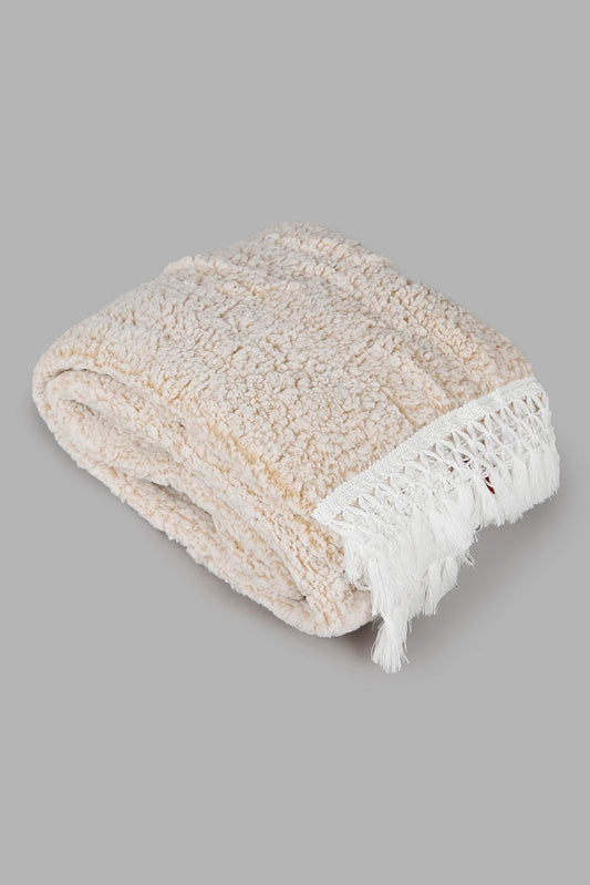 Redtag-Ivory-Fur-Sherpa-Throw-With-Lace-Fringe-Category:Throws,-Colour:Ivory,-Deals:New-In,-Filter:Home-Bedroom,-HMW-BED-Throws,-New-In-HMW-BED,-Non-Sale,-Section:Homewares,-W22A-Home-Bedroom-