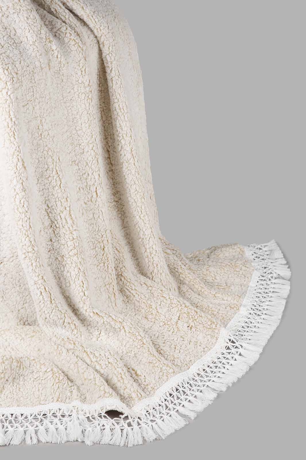 Redtag-Ivory-Fur-Sherpa-Throw-With-Lace-Fringe-Category:Throws,-Colour:Ivory,-Deals:New-In,-Filter:Home-Bedroom,-HMW-BED-Throws,-New-In-HMW-BED,-Non-Sale,-Section:Homewares,-W22A-Home-Bedroom-