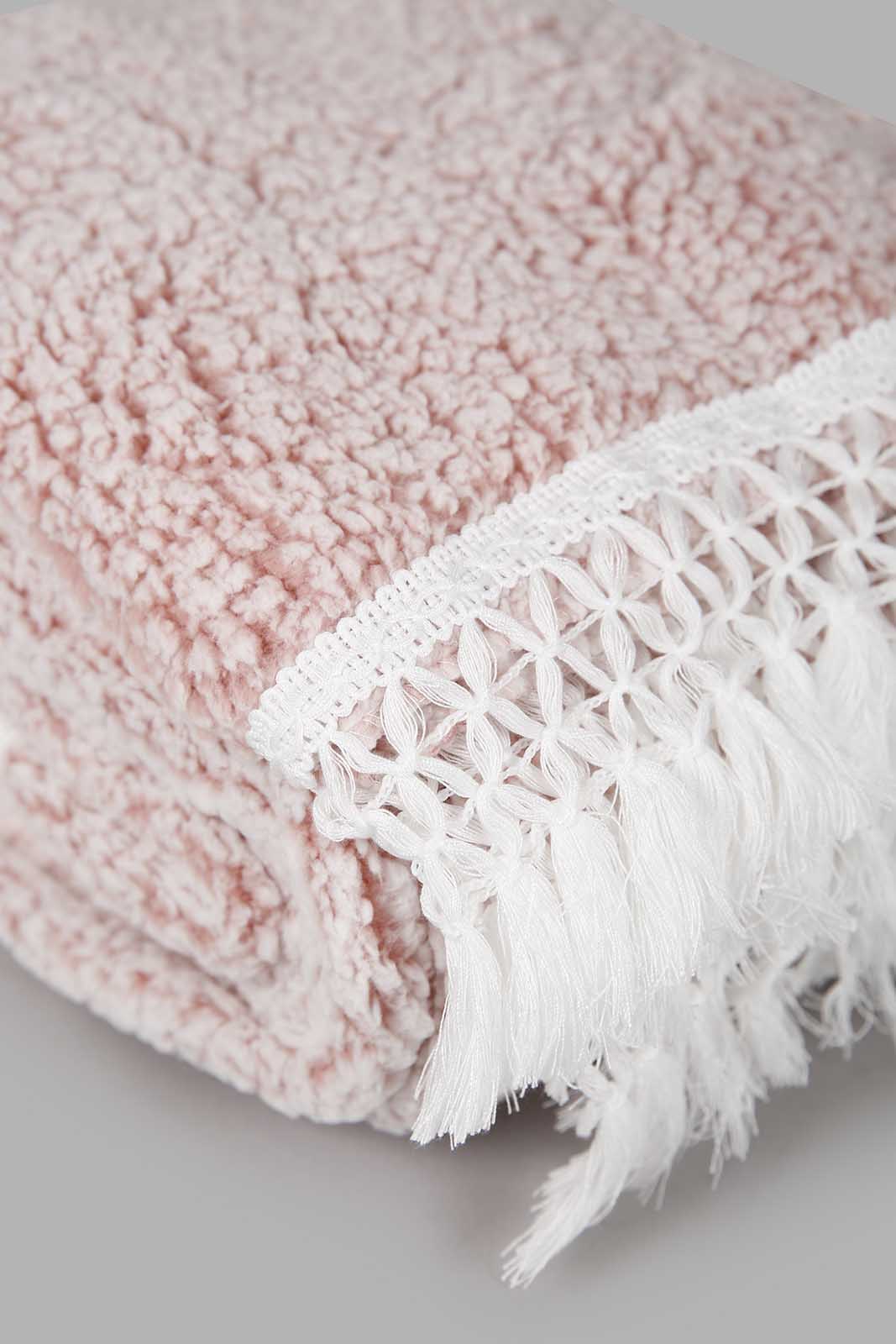 Redtag-Pink-Fur-Sherpa-Throw-With-Lace-Fringe-Category:Throws,-Colour:Pink,-Deals:New-In,-Filter:Home-Bedroom,-HMW-BED-Throws,-New-In-HMW-BED,-Non-Sale,-Section:Homewares,-W22A-Home-Bedroom-