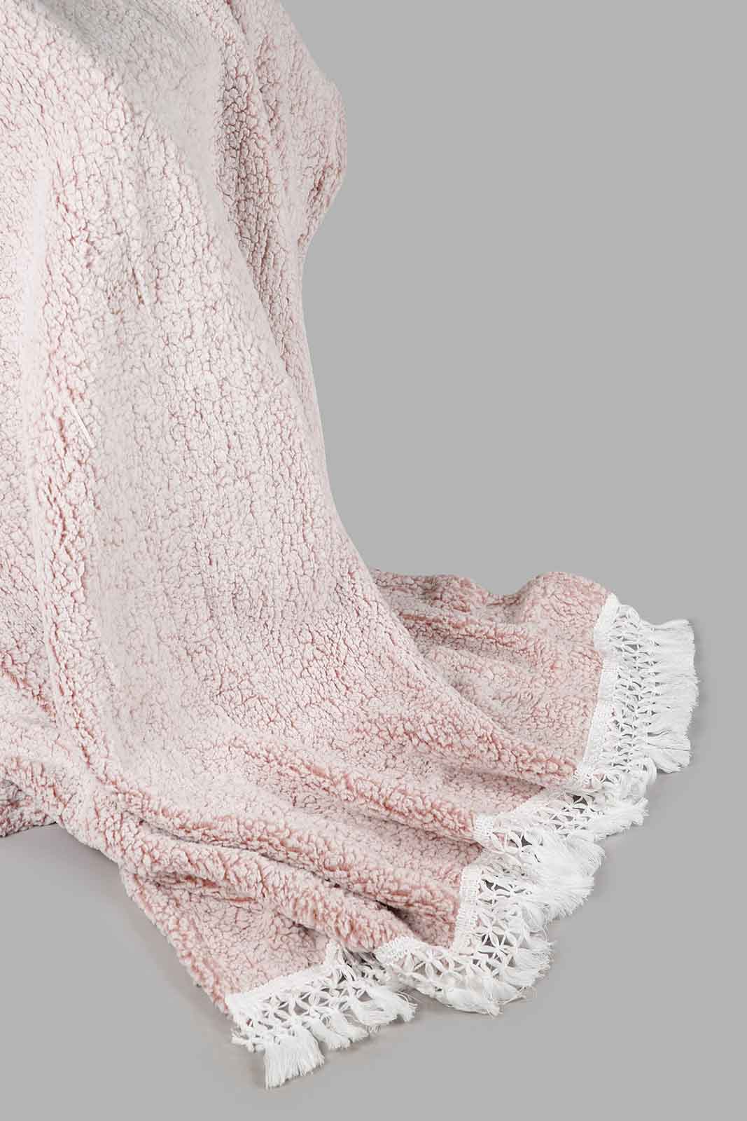 Redtag-Pink-Fur-Sherpa-Throw-With-Lace-Fringe-Category:Throws,-Colour:Pink,-Deals:New-In,-Filter:Home-Bedroom,-HMW-BED-Throws,-New-In-HMW-BED,-Non-Sale,-Section:Homewares,-W22A-Home-Bedroom-