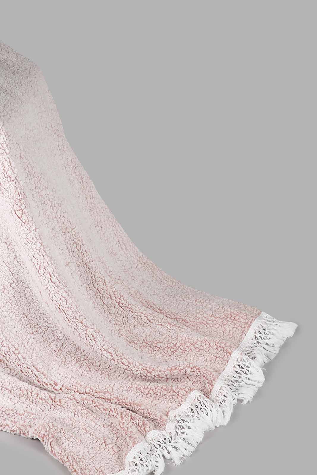 Redtag-Pink-Fur-Sherpa-Throw-With-Lace-Fringe-Category:Throws,-Colour:Pink,-Deals:New-In,-Filter:Home-Bedroom,-HMW-BED-Throws,-New-In-HMW-BED,-Non-Sale,-Section:Homewares,-W22A-Home-Bedroom-