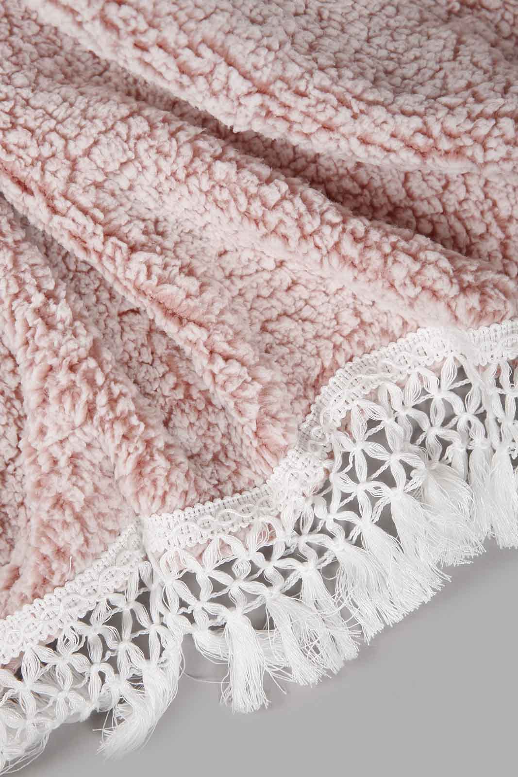 Redtag-Pink-Fur-Sherpa-Throw-With-Lace-Fringe-Category:Throws,-Colour:Pink,-Deals:New-In,-Filter:Home-Bedroom,-HMW-BED-Throws,-New-In-HMW-BED,-Non-Sale,-Section:Homewares,-W22A-Home-Bedroom-
