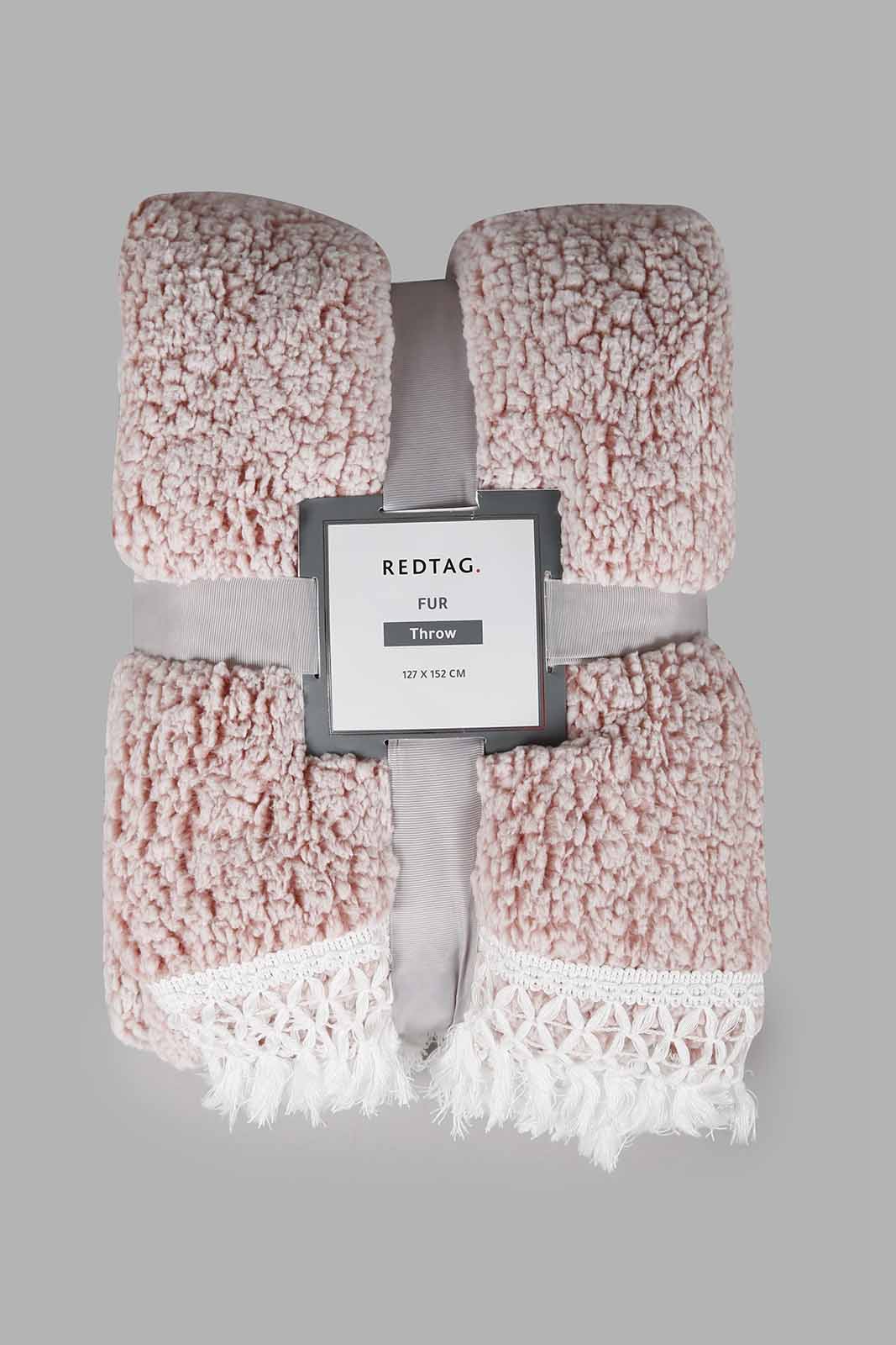Redtag-Pink-Fur-Sherpa-Throw-With-Lace-Fringe-Category:Throws,-Colour:Pink,-Deals:New-In,-Filter:Home-Bedroom,-HMW-BED-Throws,-New-In-HMW-BED,-Non-Sale,-Section:Homewares,-W22A-Home-Bedroom-