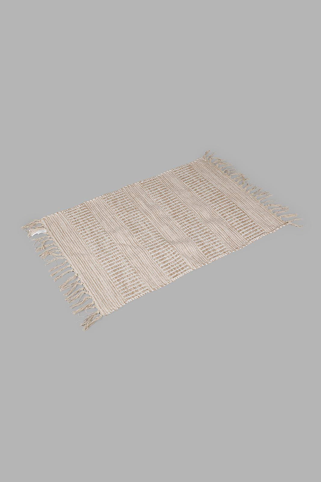 Redtag-White-Stripe-Pattern-Dhurrie-With-Tassel-Category:Rugs,-Colour:White,-Deals:New-In,-Filter:Home-Decor,-HMW-HOM-Rugs-&-Door-Mats,-New-In-HMW-HOM,-Non-Sale,-Section:Homewares,-W22B-Home-Decor-