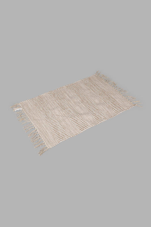Redtag-White-Stripe-Pattern-Dhurrie-With-Tassel-Category:Rugs,-Colour:White,-Deals:New-In,-Filter:Home-Decor,-HMW-HOM-Rugs-&-Door-Mats,-New-In-HMW-HOM,-Non-Sale,-Section:Homewares,-W22B-Home-Decor-