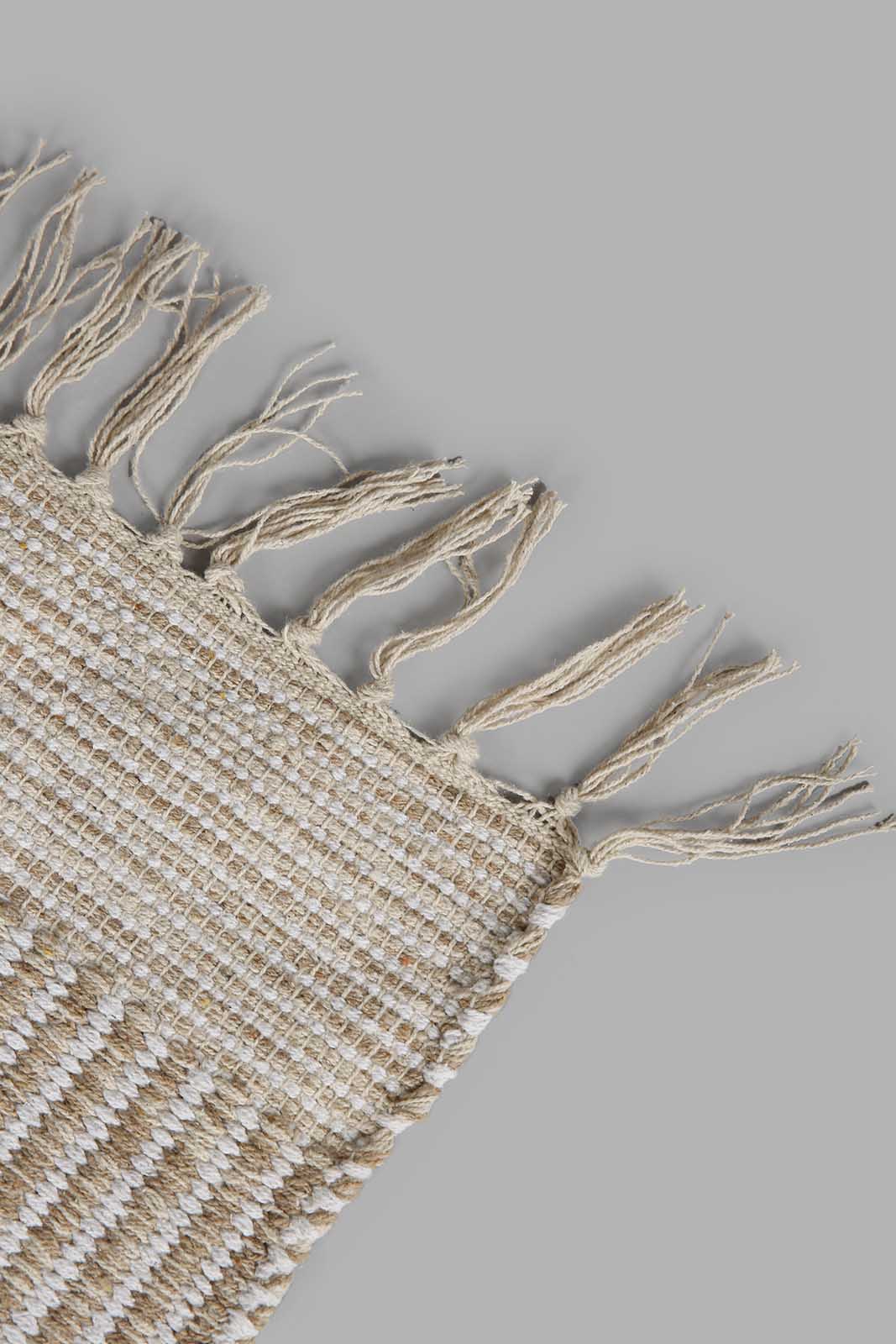 Redtag-White-Stripe-Pattern-Dhurrie-With-Tassel-Category:Rugs,-Colour:White,-Deals:New-In,-Filter:Home-Decor,-HMW-HOM-Rugs-&-Door-Mats,-New-In-HMW-HOM,-Non-Sale,-Section:Homewares,-W22B-Home-Decor-
