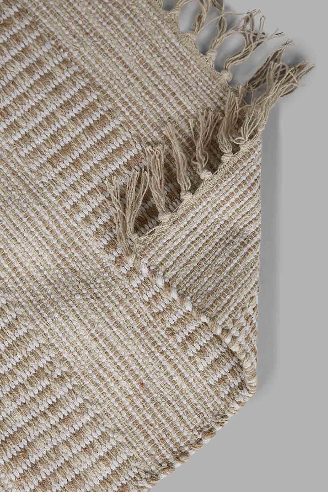 Redtag-White-Stripe-Pattern-Dhurrie-With-Tassel-Category:Rugs,-Colour:White,-Deals:New-In,-Filter:Home-Decor,-HMW-HOM-Rugs-&-Door-Mats,-New-In-HMW-HOM,-Non-Sale,-Section:Homewares,-W22B-Home-Decor-