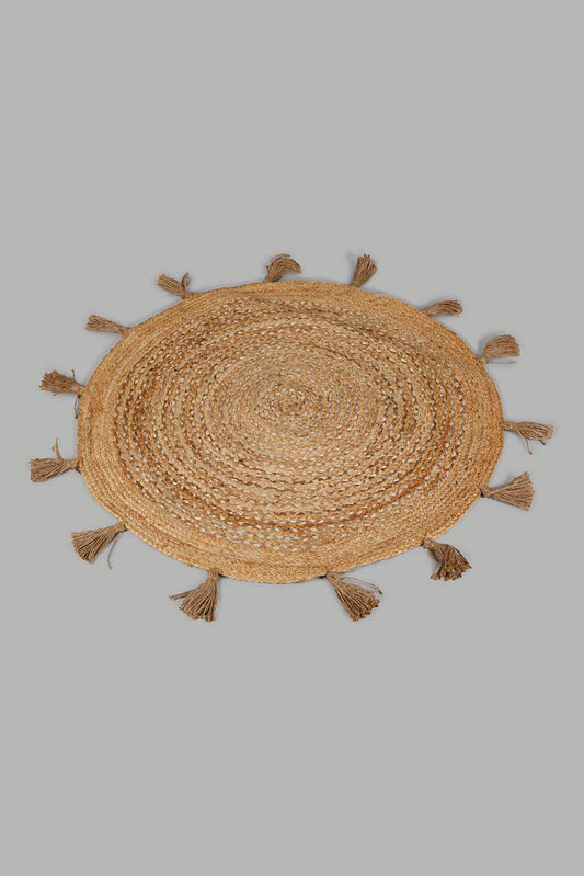 Redtag-Brown-Jute-Round-Dhurrie-With-Tassel-Category:Rugs,-Colour:Brown,-Deals:New-In,-Filter:Home-Decor,-HMW-HOM-Rugs-&-Door-Mats,-New-In-HMW-HOM,-Non-Sale,-Section:Homewares,-W22B-Home-Decor-