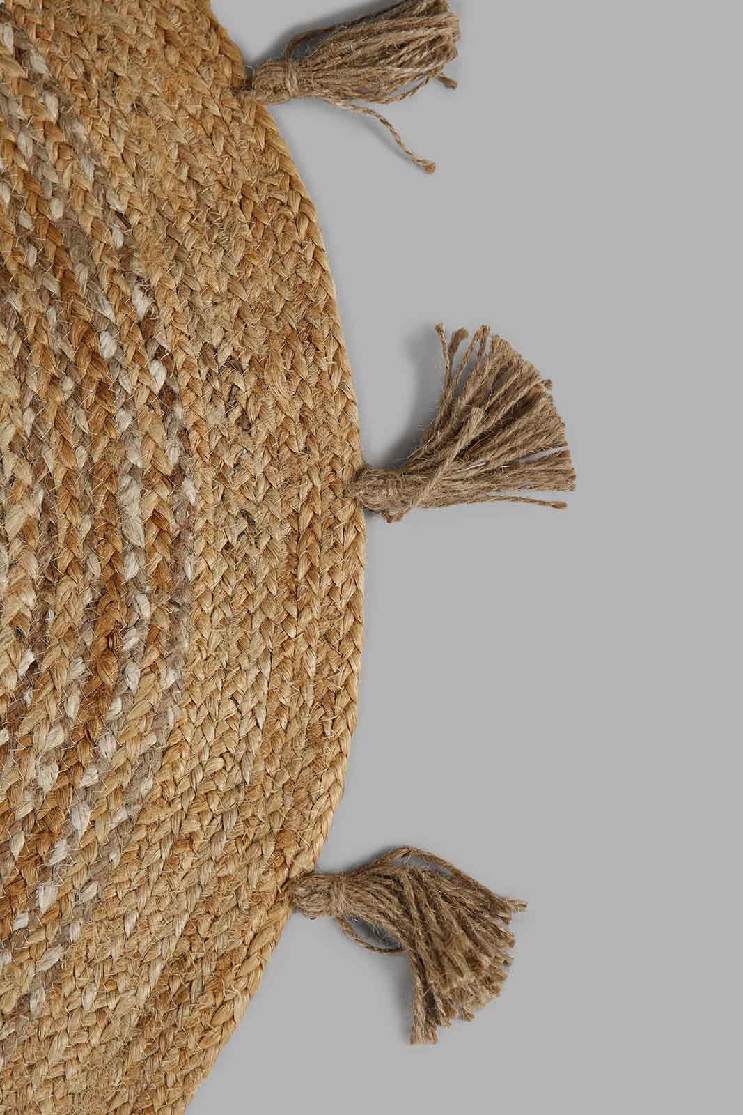 Redtag-Brown-Jute-Round-Dhurrie-With-Tassel-Category:Rugs,-Colour:Brown,-Deals:New-In,-Filter:Home-Decor,-HMW-HOM-Rugs-&-Door-Mats,-New-In-HMW-HOM,-Non-Sale,-Section:Homewares,-W22B-Home-Decor-