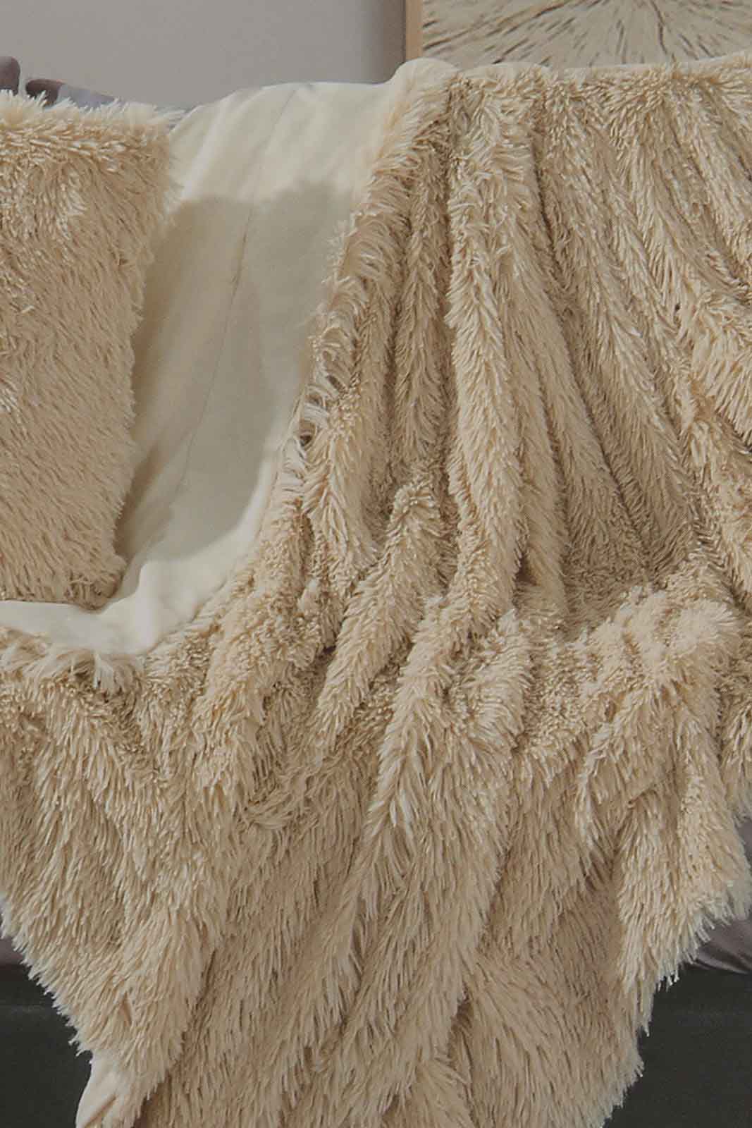 Redtag-Beige-Fur-Throw-Category:Throws,-Colour:Beige,-Deals:New-In,-Filter:Home-Bedroom,-HMW-BED-Throws,-New-In-HMW-BED,-Non-Sale,-Section:Homewares,-W22A-Home-Bedroom-