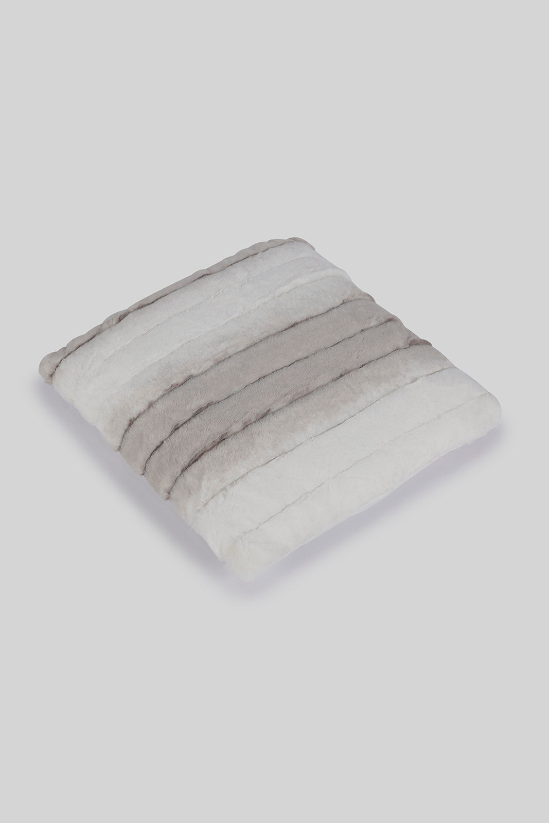 Redtag-White-With-Grey-Stripes-Fur-Cushion-Category:Cushions,-Colour:White,-Deals:New-In,-Dept:Home,-Filter:Home-Bedroom,-HMW-BED-Cushions,-New-In-HMW-BED,-Non-Sale,-Section:Homewares,-W22A-Home-Bedroom-