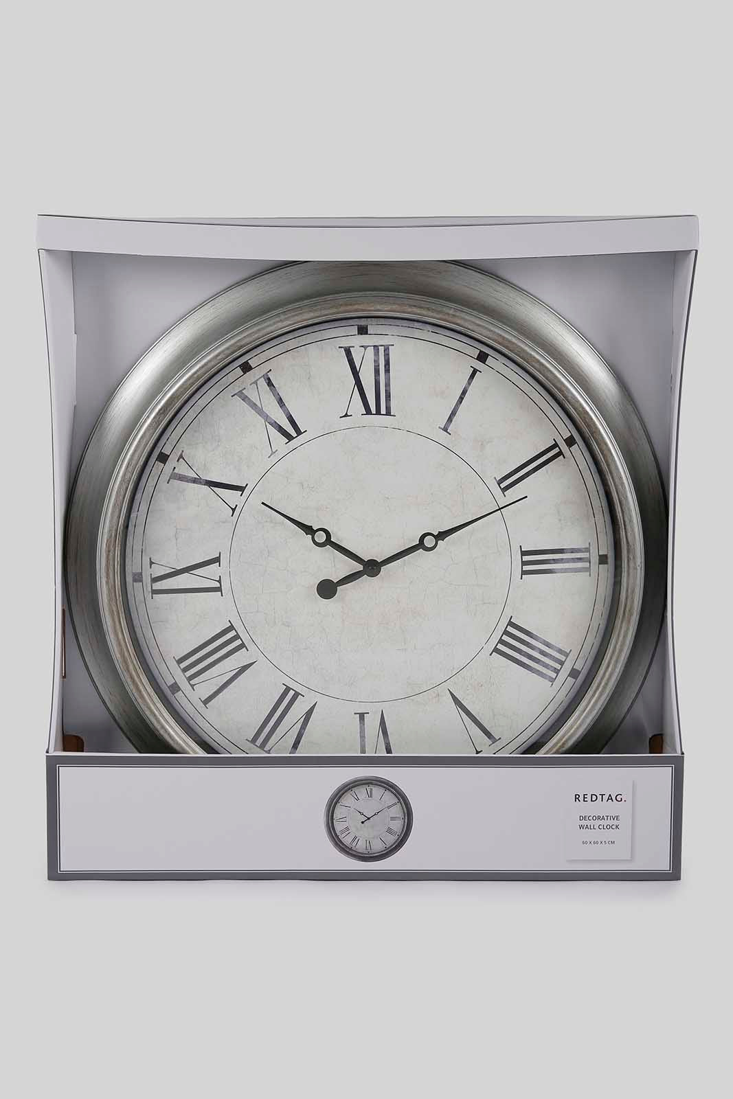 Redtag-Brushed-Silver-Decorative-Frame-Wall-Clock-Category:Clocks,-Colour:Silver,-Deals:New-In,-Filter:Home-Decor,-HMW-HOM-Wall-Decor-&-Mirrors,-New-In-HMW-HOM,-Non-Sale,-Section:Homewares,-W22B-Home-Decor-