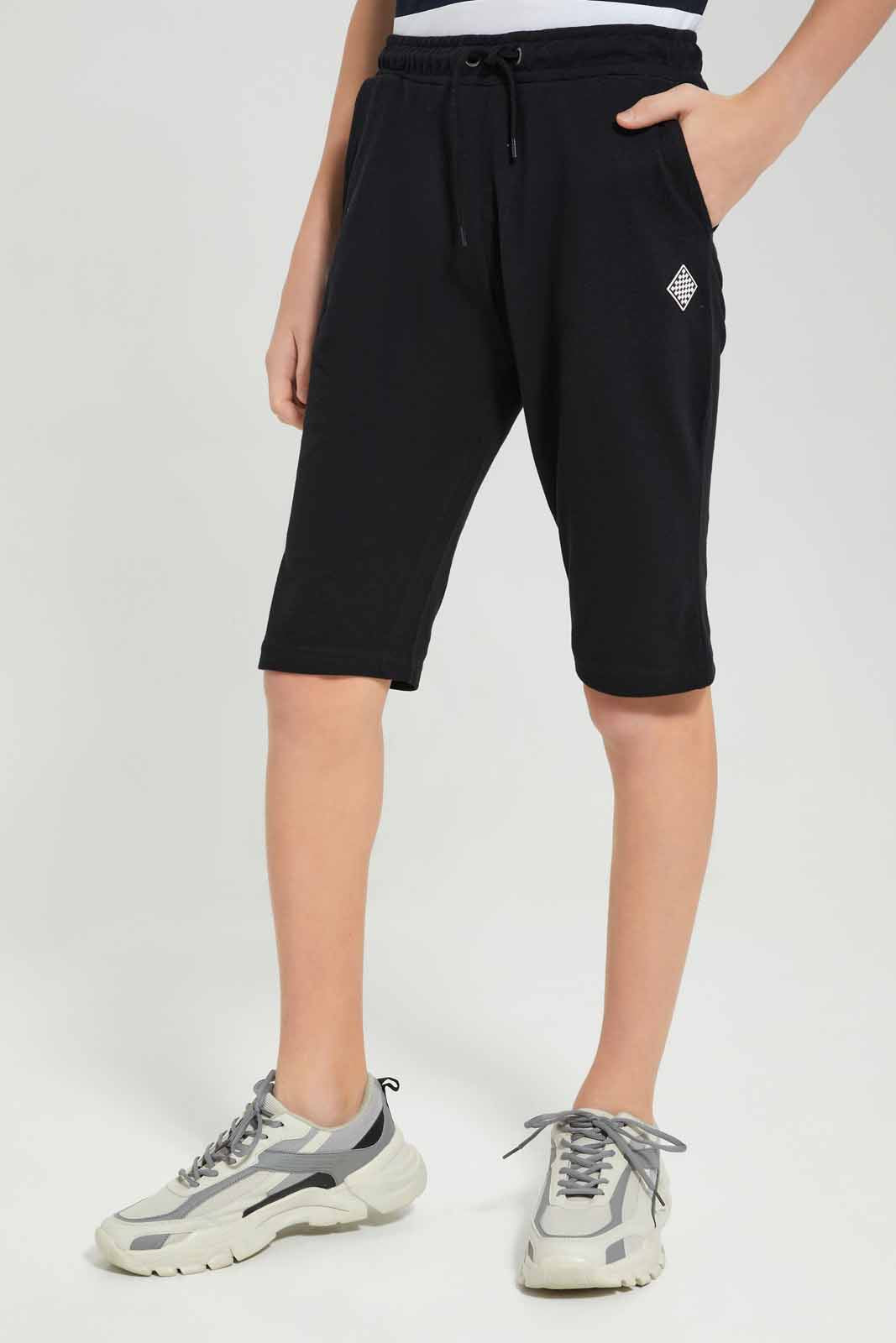 Redtag-Black-Pique-Active-Shorts-BSR-Shorts,-Category:Shorts,-Colour:Black,-Deals:New-In,-Filter:Senior-Boys-(8-to-14-Yrs),-New-In-BSR-APL,-Non-Sale,-Section:Boys-(0-to-14Yrs),-TBL,-W22A-Senior-Boys-9 to 14 Years