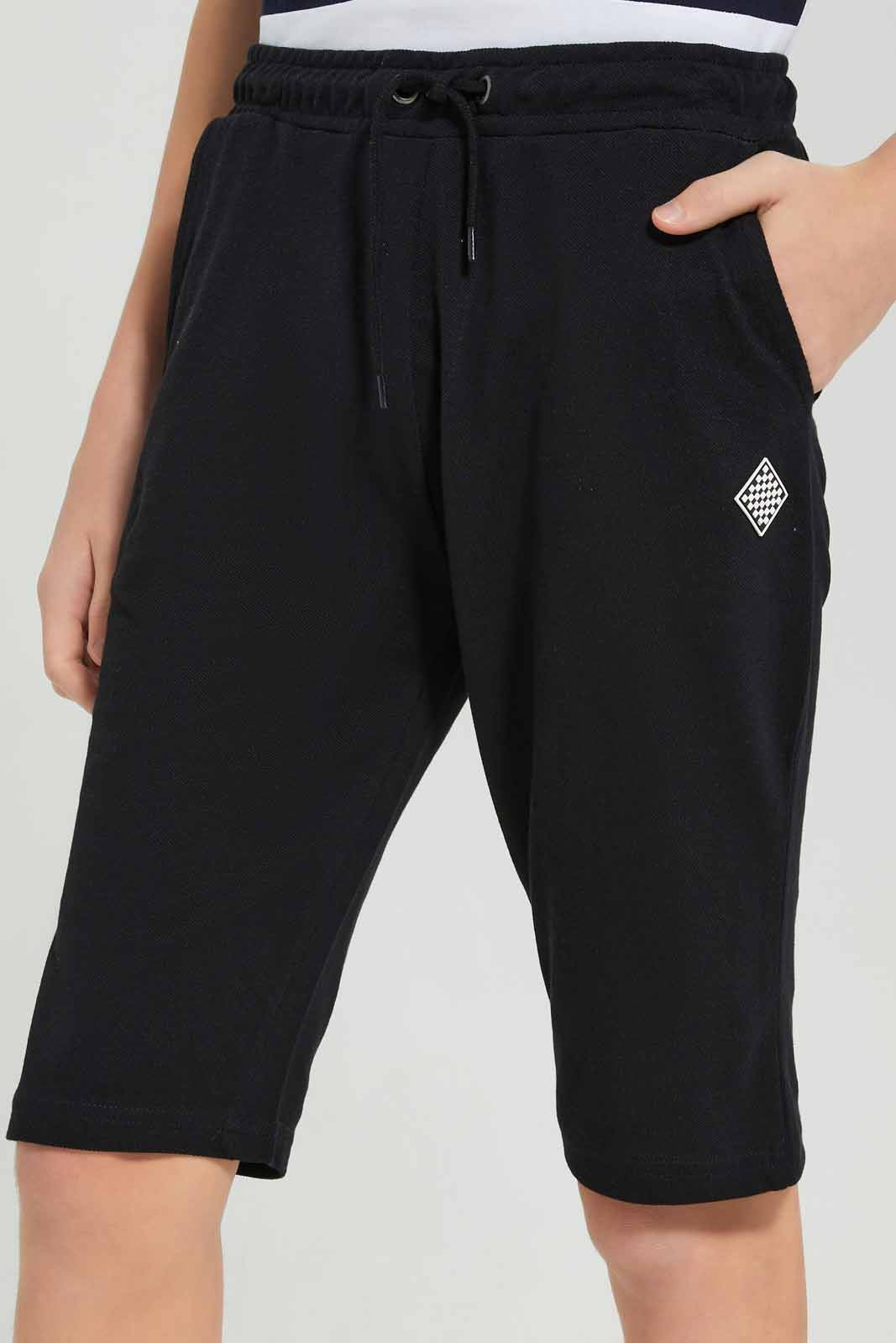 Redtag-Black-Pique-Active-Shorts-BSR-Shorts,-Category:Shorts,-Colour:Black,-Deals:New-In,-Filter:Senior-Boys-(8-to-14-Yrs),-New-In-BSR-APL,-Non-Sale,-Section:Boys-(0-to-14Yrs),-TBL,-W22A-Senior-Boys-9 to 14 Years
