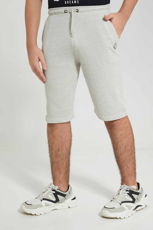 Redtag-Ecru-Mel-Pique-Active-Shorts-BSR-Shorts,-Category:Shorts,-Colour:Ecru,-Deals:New-In,-Filter:Senior-Boys-(8-to-14-Yrs),-New-In-BSR-APL,-Non-Sale,-Section:Boys-(0-to-14Yrs),-TBL,-W22A-Senior-Boys-9 to 14 Years