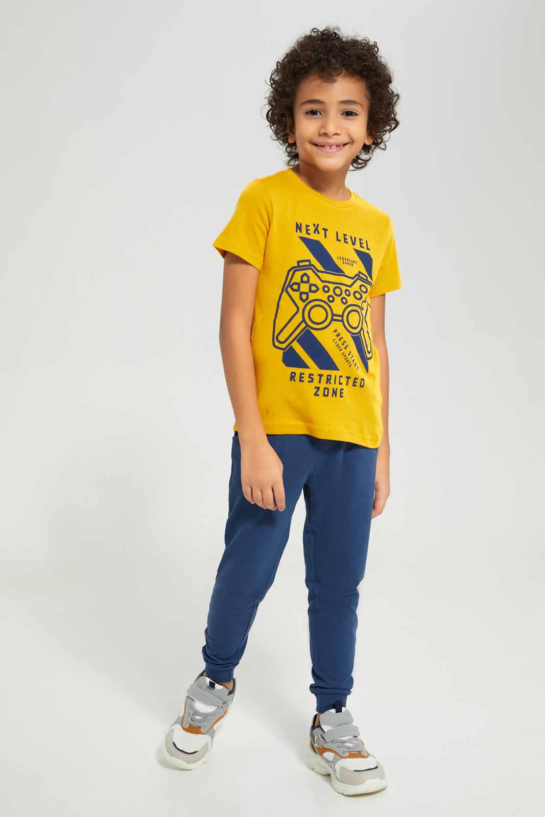 Redtag-Yellow-Gamer-Print-Short-Sleeve-T-Shirt-BOY-T-Shirts,-Category:T-Shirts,-Colour:Yellow,-Deals:New-In,-Filter:Boys-(2-to-8-Yrs),-New-In-BOY-APL,-Non-Sale,-Section:Boys-(0-to-14Yrs),-TBL,-W22A-Boys-2 to 8 Years