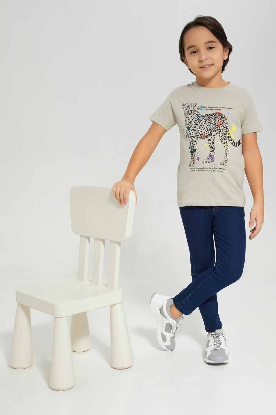 Redtag-Stone-Tiger-Print-Short-Sleeve-T-Shirt-BOY-T-Shirts,-Category:T-Shirts,-Colour:Stonewash,-Deals:New-In,-Filter:Boys-(2-to-8-Yrs),-New-In-BOY-APL,-Non-Sale,-Section:Boys-(0-to-14Yrs),-TBL,-W22A-Boys-2 to 8 Years