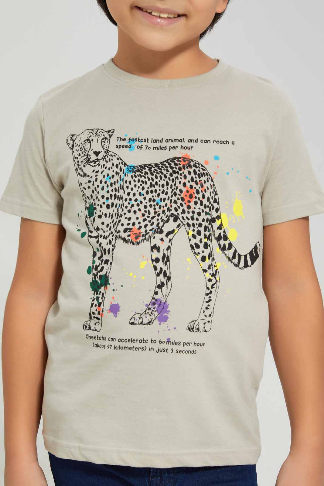 Redtag-Stone-Tiger-Print-Short-Sleeve-T-Shirt-BOY-T-Shirts,-Category:T-Shirts,-Colour:Stonewash,-Deals:New-In,-Filter:Boys-(2-to-8-Yrs),-New-In-BOY-APL,-Non-Sale,-Section:Boys-(0-to-14Yrs),-TBL,-W22A-Boys-2 to 8 Years
