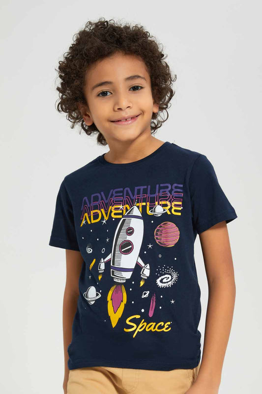 Redtag-NAVY-SPACE-PRINT-SHORT-SLEEVE-T-SHIRT-BOY-T-Shirts,-Category:T-Shirts,-Colour:Navy,-Deals:New-In,-Filter:Boys-(2-to-8-Yrs),-New-In-BOY-APL,-Non-Sale,-Section:Boys-(0-to-14Yrs),-TBL,-W22A-Boys-2 to 8 Years