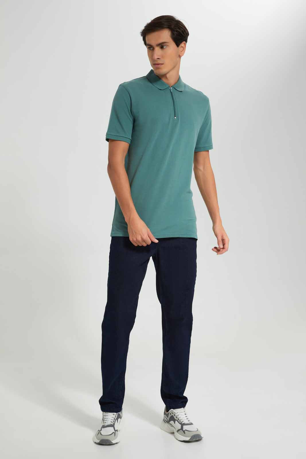 Redtag-Green-Zip-Placket-Polo-Shirt-Category:Polo-T-Shirts,-Colour:Green,-Deals:New-In,-Filter:Men's-Clothing,-Men-Polo-T-Shirts,-New-In-Men-APL,-Non-Sale,-Section:Men,-TBL,-W22A-Men's-