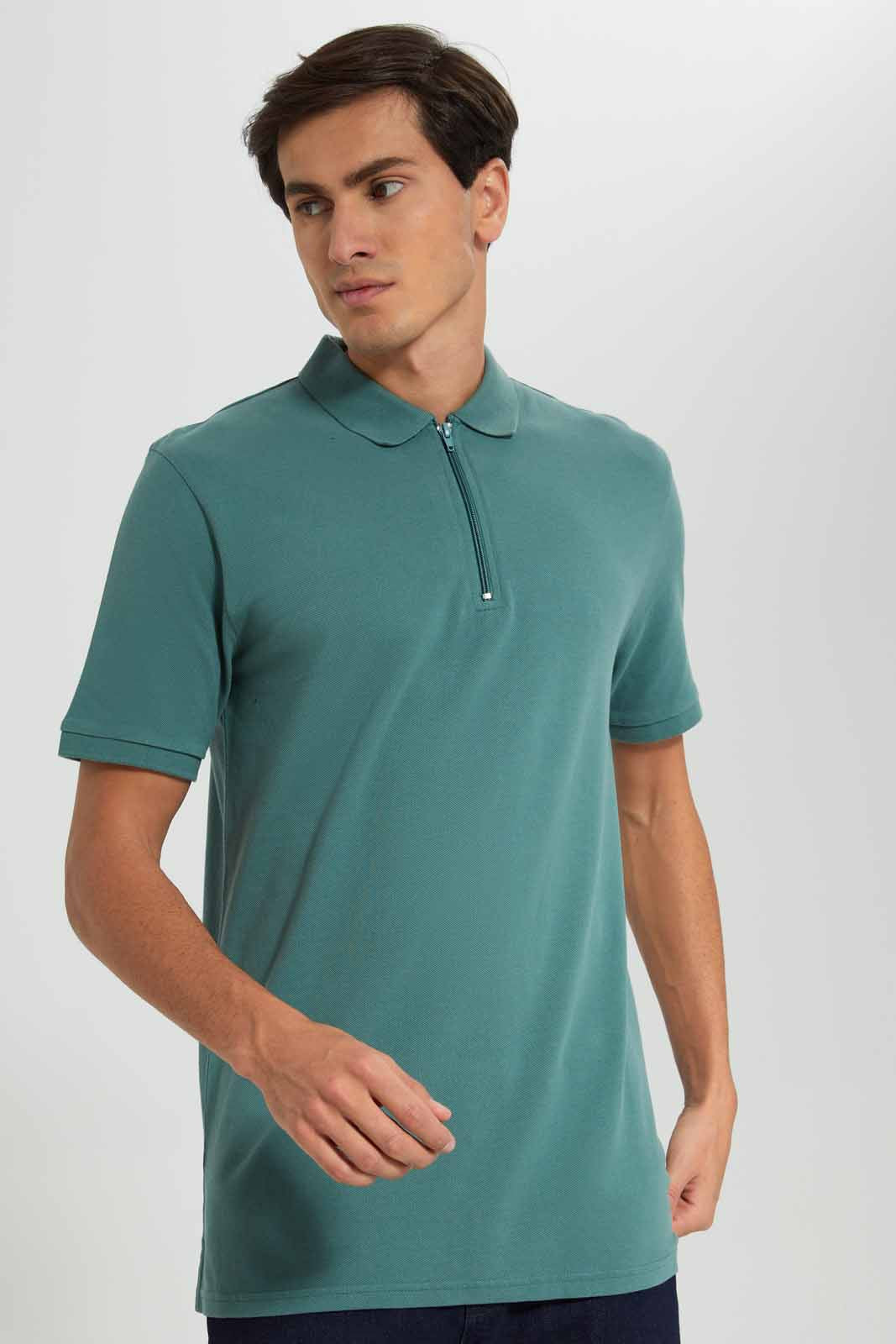 Redtag-Green-Zip-Placket-Polo-Shirt-Category:Polo-T-Shirts,-Colour:Green,-Deals:New-In,-Filter:Men's-Clothing,-Men-Polo-T-Shirts,-New-In-Men-APL,-Non-Sale,-Section:Men,-TBL,-W22A-Men's-