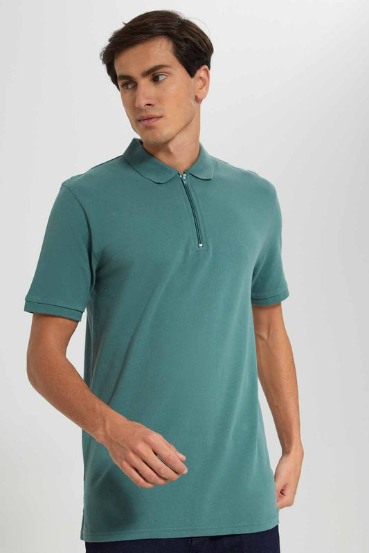 Redtag-Green-Zip-Placket-Polo-Shirt-Category:Polo-T-Shirts,-Colour:Green,-Deals:New-In,-Filter:Men's-Clothing,-Men-Polo-T-Shirts,-New-In-Men-APL,-Non-Sale,-Section:Men,-TBL,-W22A-Men's-