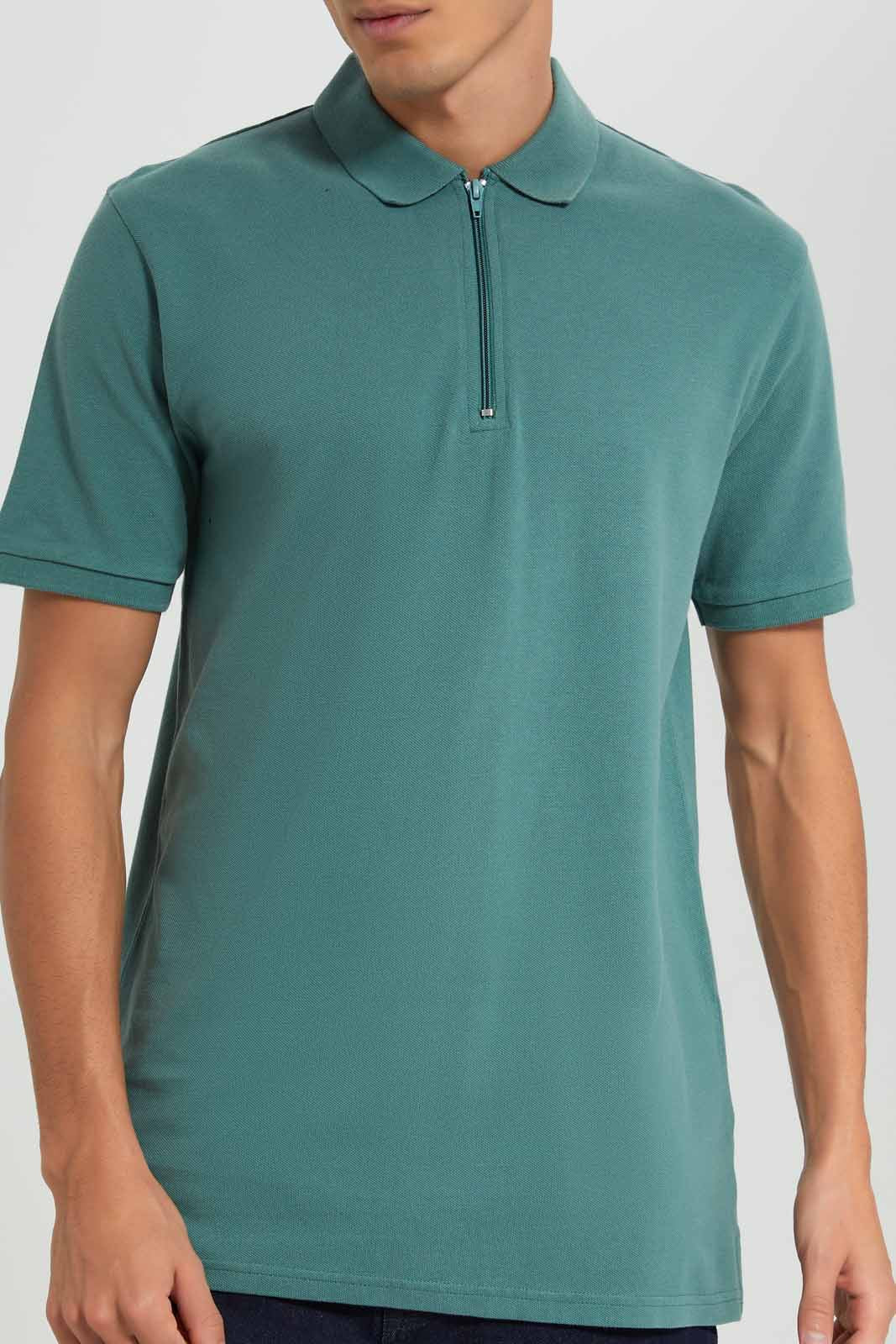 Redtag-Green-Zip-Placket-Polo-Shirt-Category:Polo-T-Shirts,-Colour:Green,-Deals:New-In,-Filter:Men's-Clothing,-Men-Polo-T-Shirts,-New-In-Men-APL,-Non-Sale,-Section:Men,-TBL,-W22A-Men's-