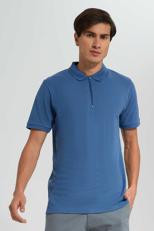 Redtag-Blue-Zip-Placket-Polo-Shirt-Category:Polo-T-Shirts,-Colour:Blue,-Deals:New-In,-Filter:Men's-Clothing,-Men-Polo-T-Shirts,-New-In-Men-APL,-Non-Sale,-Section:Men,-TBL,-W22A-Men's-