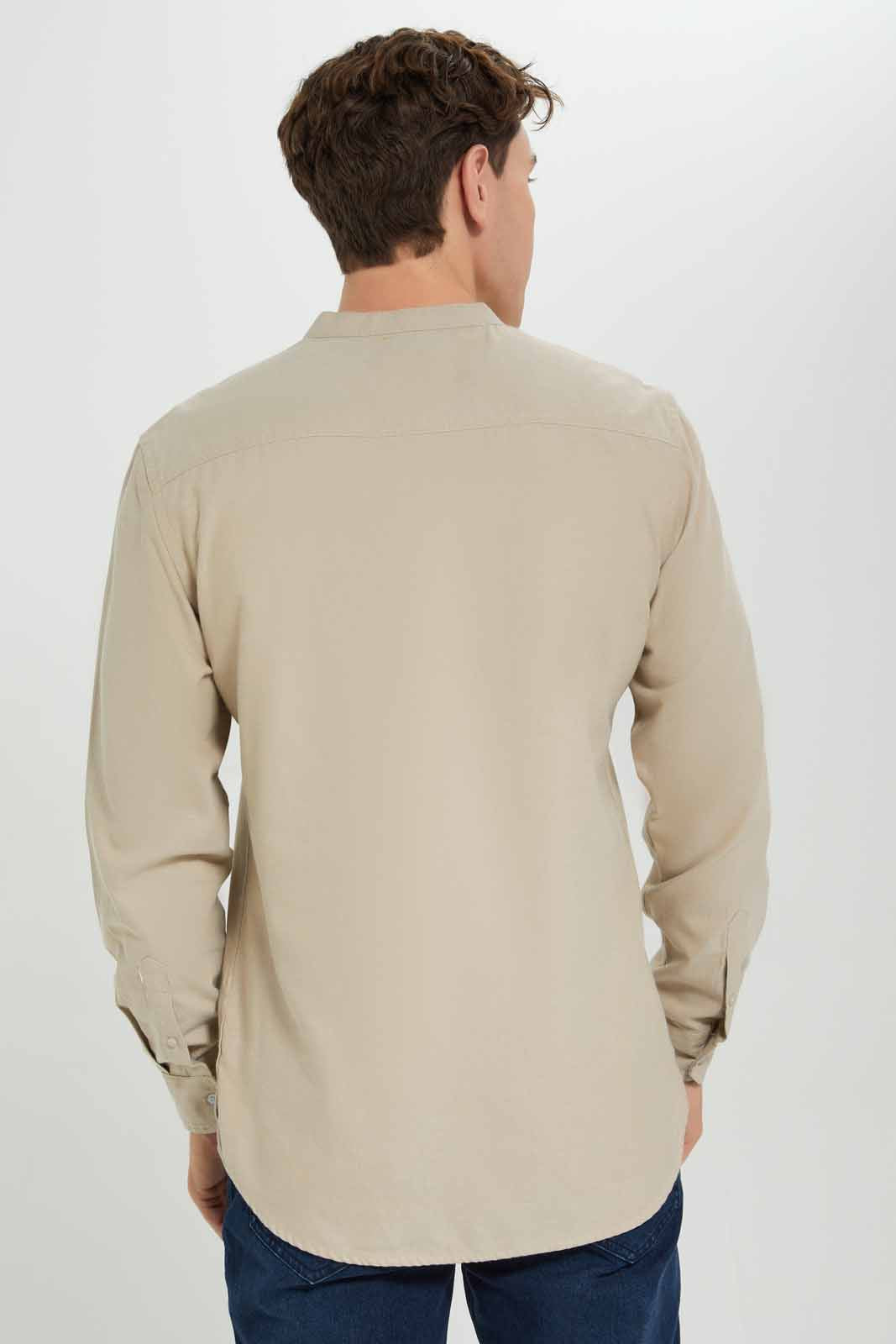 Men Beige Mandarin Oxford Shirt