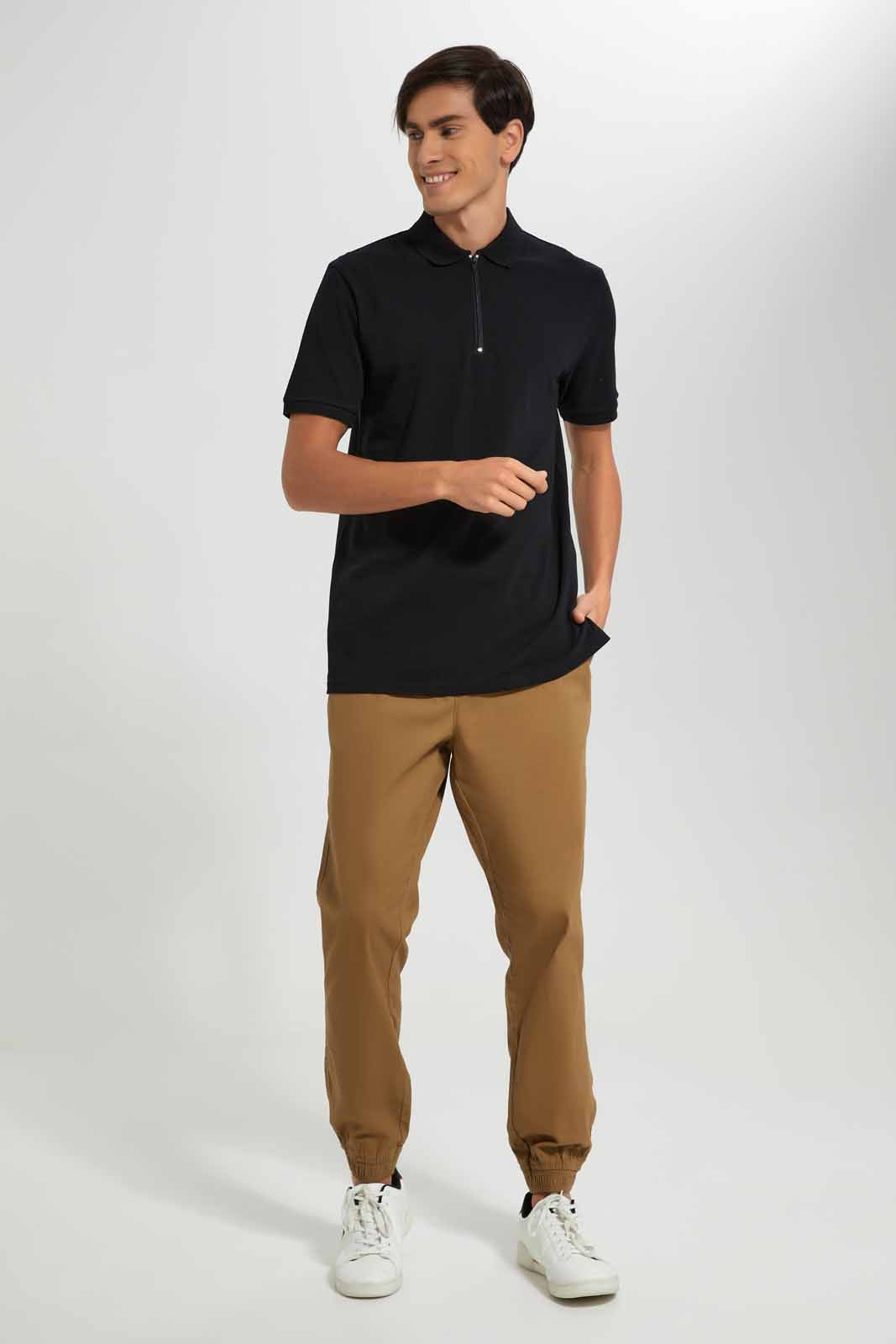 Redtag-Black-Zip-Placket-Polo-Shirt-Category:Polo-T-Shirts,-Colour:Black,-Deals:New-In,-Filter:Men's-Clothing,-Men-Polo-T-Shirts,-New-In-Men-APL,-Non-Sale,-Section:Men,-TBL,-W22A-Men's-