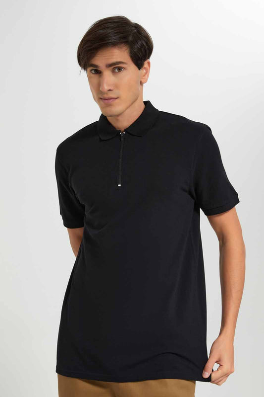 Redtag-Black-Zip-Placket-Polo-Shirt-Category:Polo-T-Shirts,-Colour:Black,-Deals:New-In,-Filter:Men's-Clothing,-Men-Polo-T-Shirts,-New-In-Men-APL,-Non-Sale,-Section:Men,-TBL,-W22A-Men's-