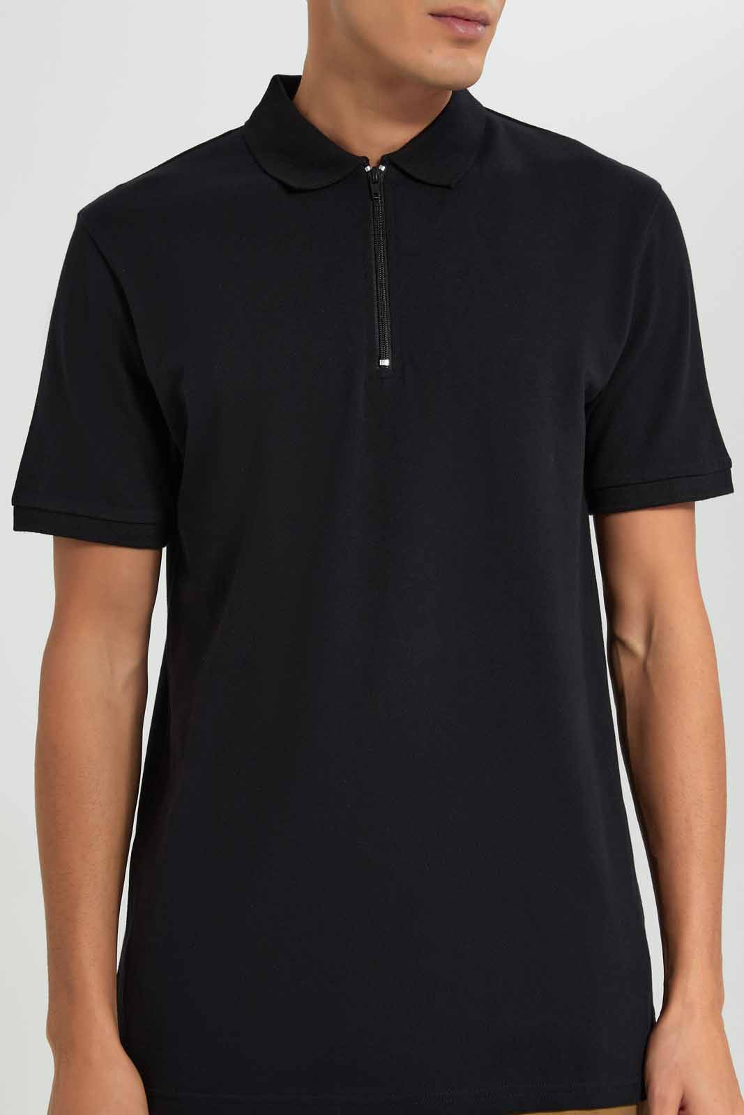 Redtag-Black-Zip-Placket-Polo-Shirt-Category:Polo-T-Shirts,-Colour:Black,-Deals:New-In,-Filter:Men's-Clothing,-Men-Polo-T-Shirts,-New-In-Men-APL,-Non-Sale,-Section:Men,-TBL,-W22A-Men's-
