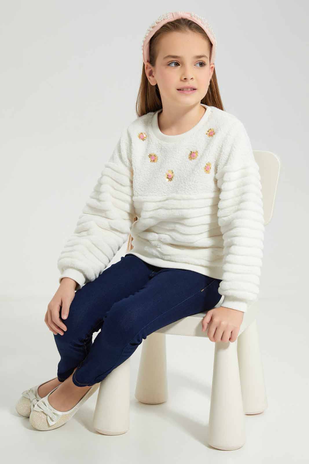 White Fur Sweatshirt For Girls