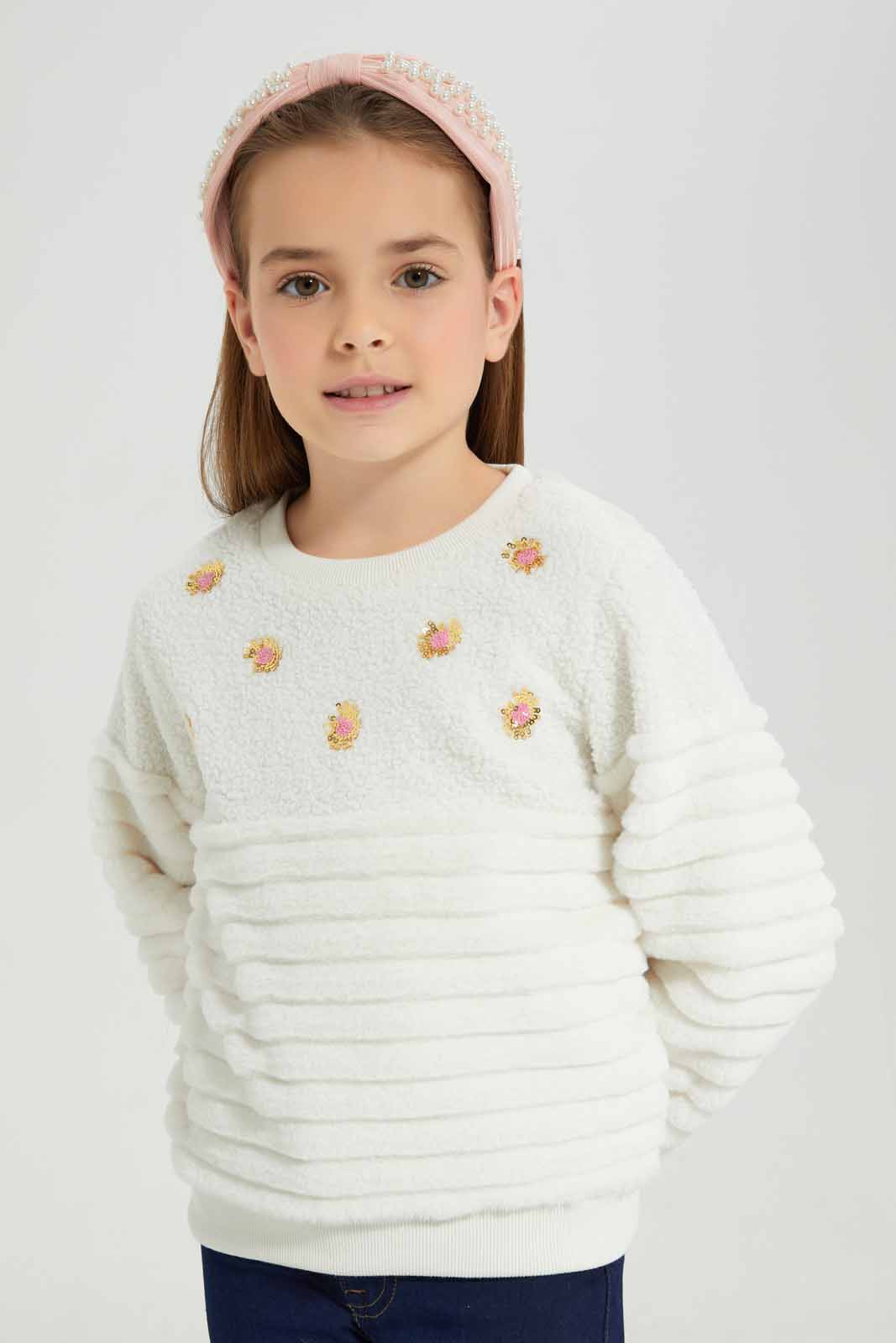 White Fur Sweatshirt For Girls