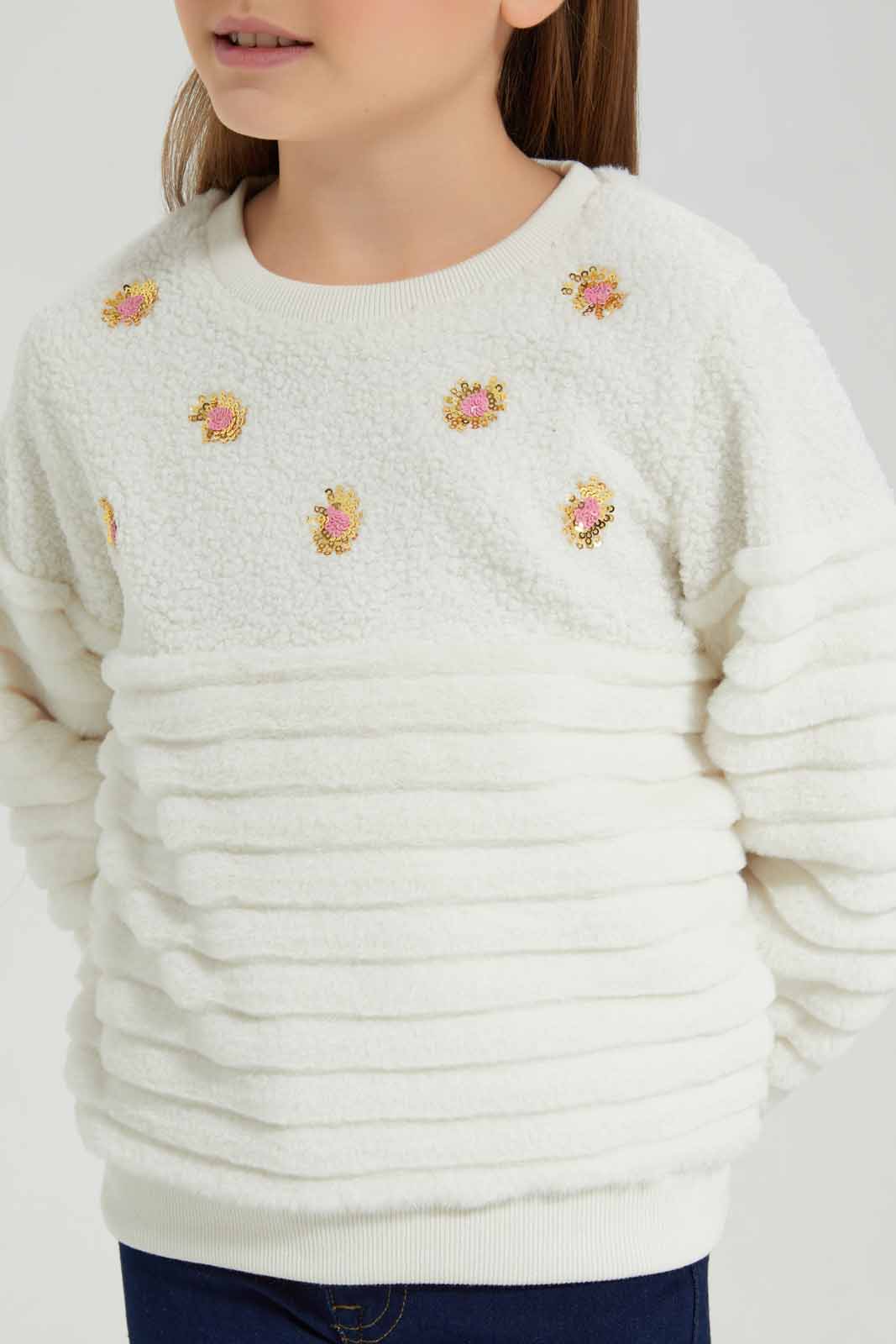 White Fur Sweatshirt For Girls