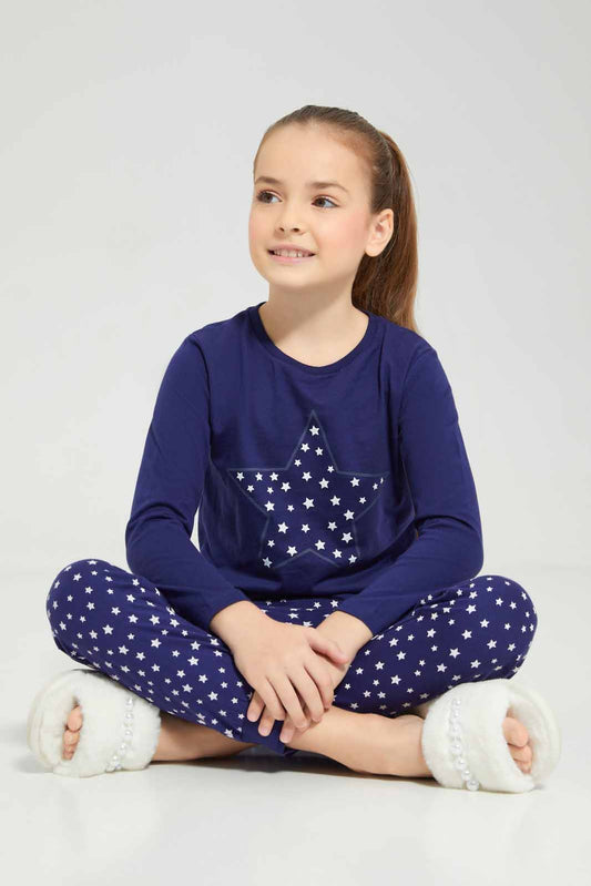 Girls Navy Stars Pyjama Set (2 Piece)